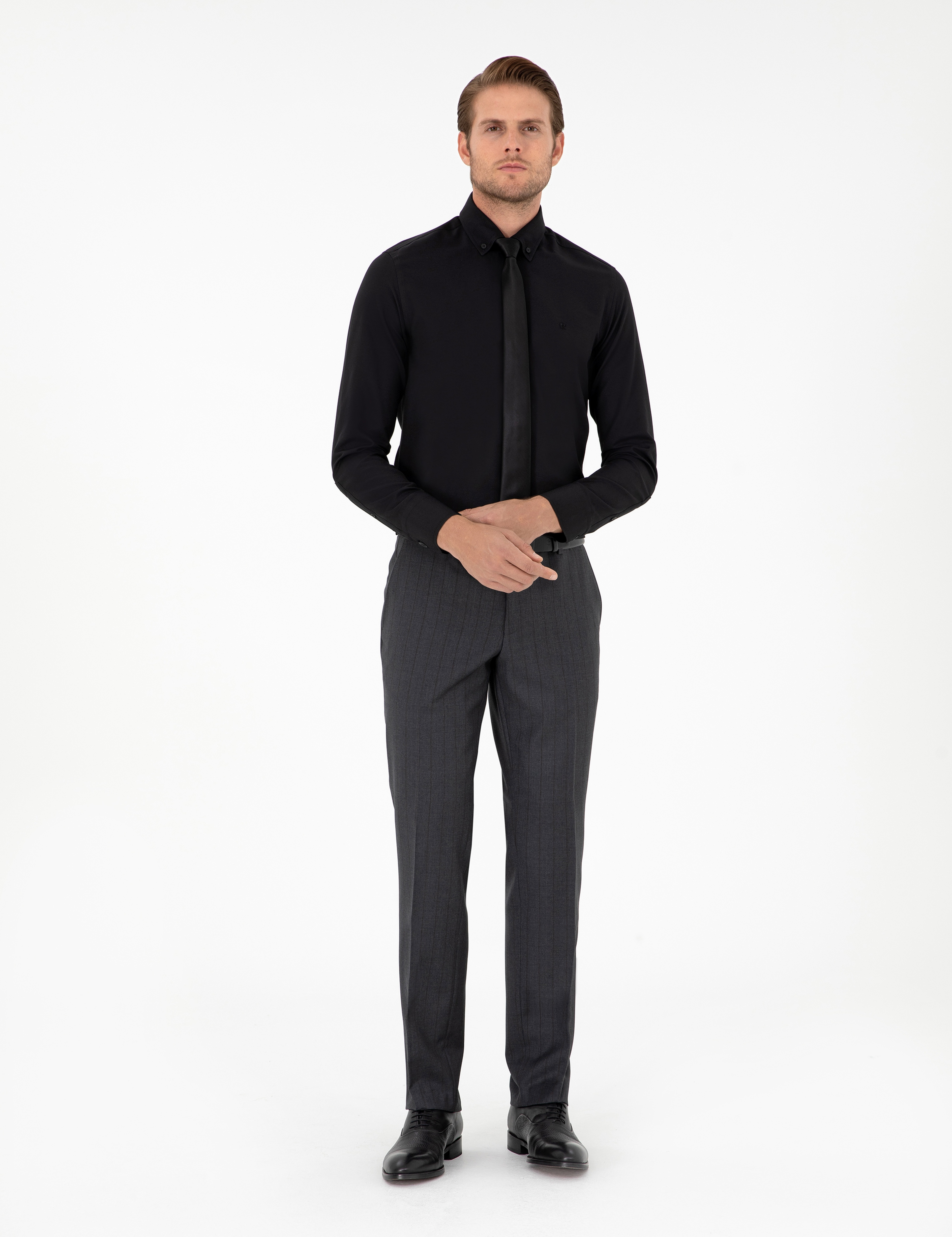 Siyah Slim Fit Uzun Kollu Gömlek - Image 4