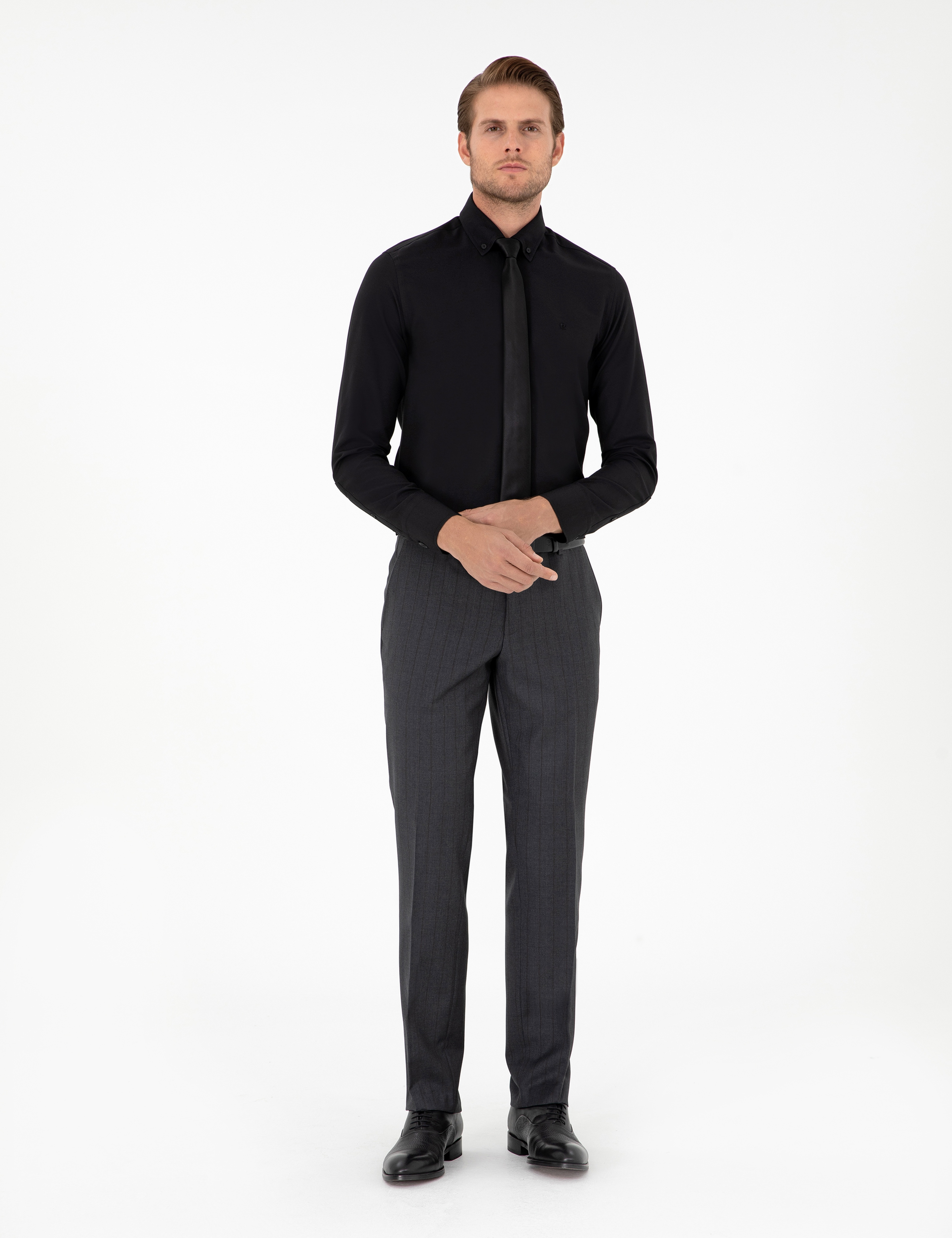 Siyah Slim Fit Uzun Kollu Gömlek