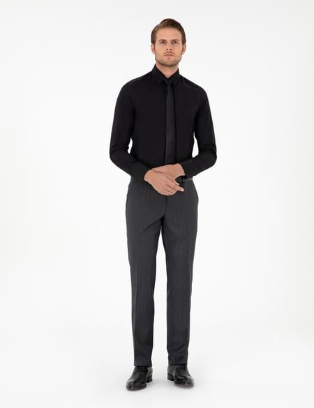 Siyah Slim Fit Uzun Kollu Gömlek - 50297998008