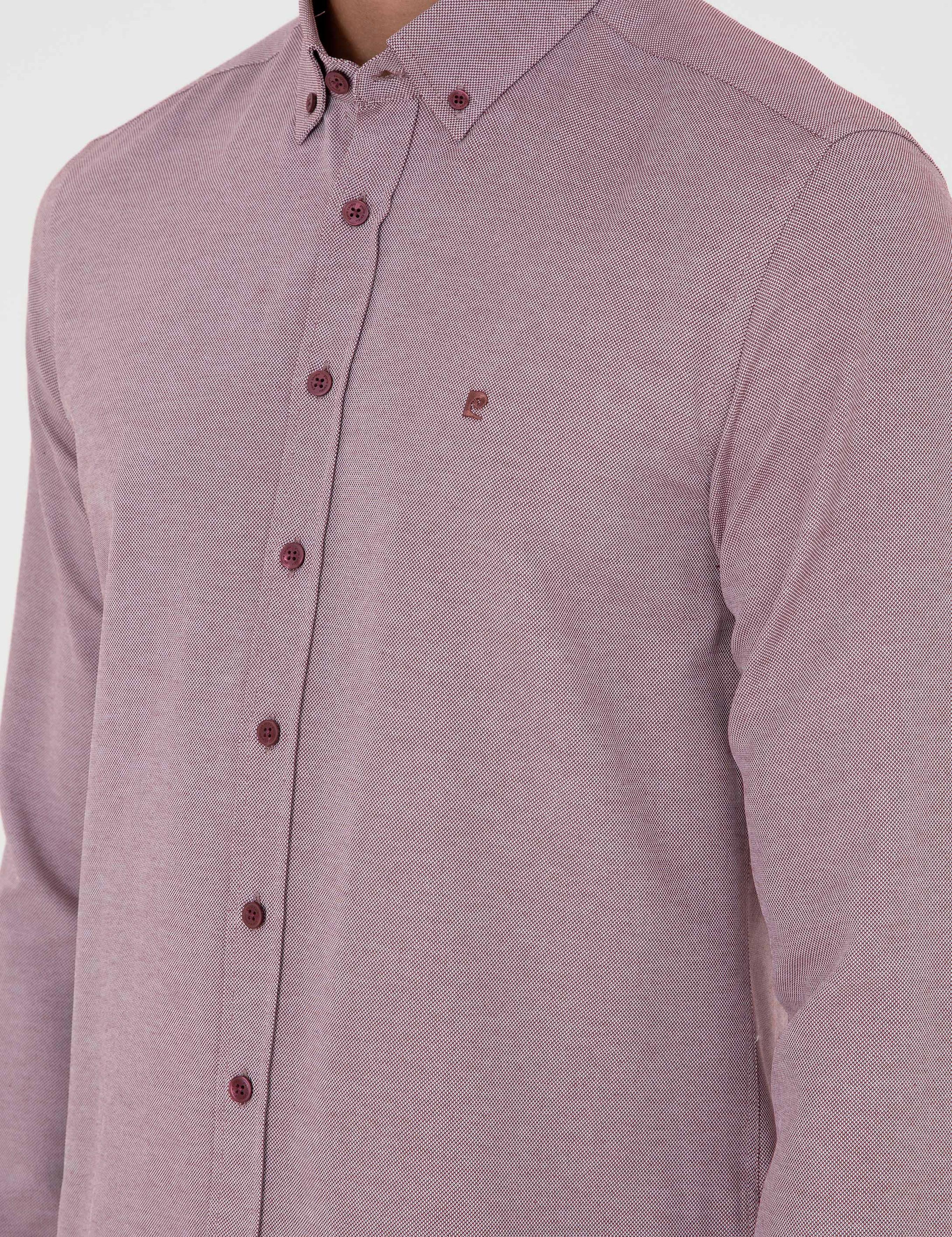 Bordo Slim Fit Uzun Kollu Gömlek