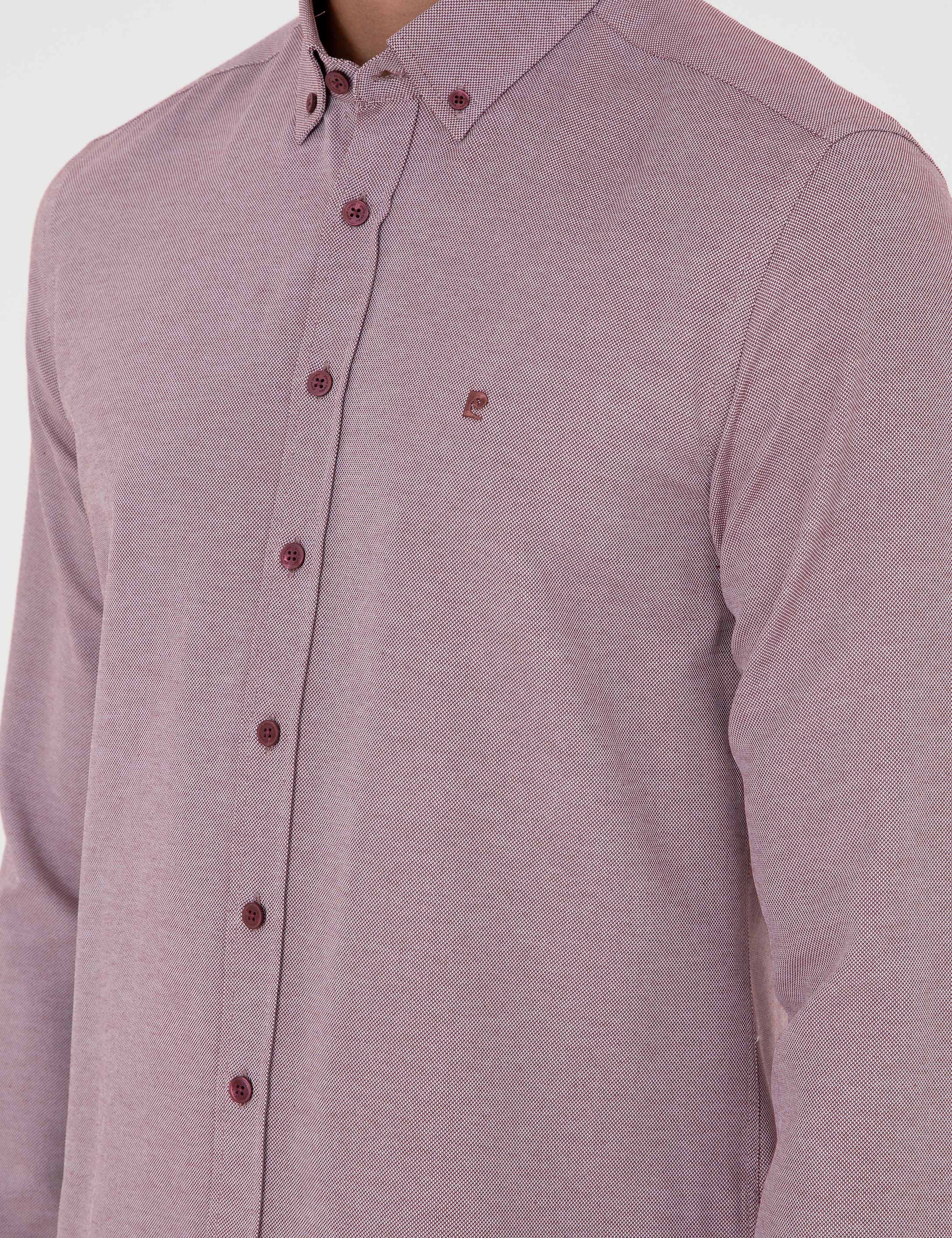 Bordo Slim Fit Uzun Kollu Gömlek