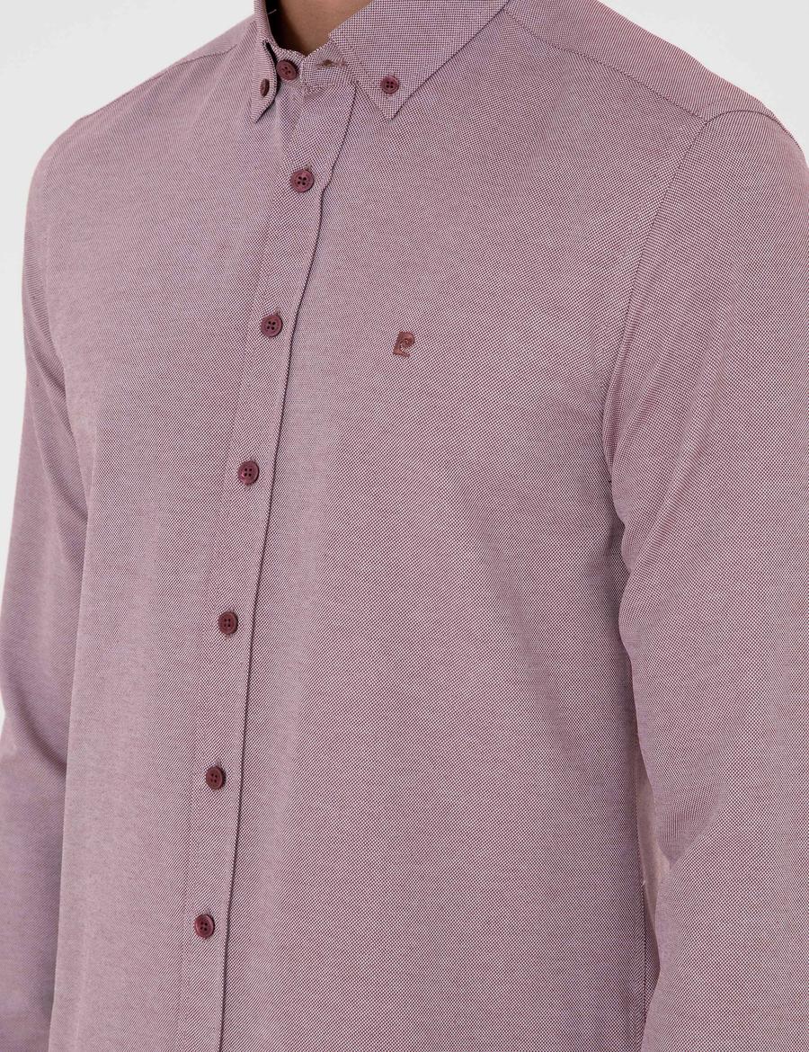 Bordo Slim Fit Uzun Kollu Gömlek