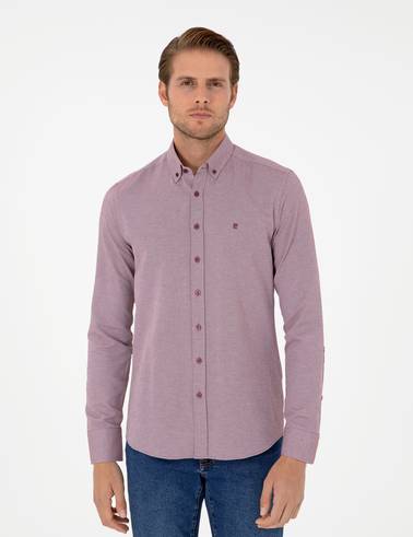 Bordo Slim Fit Uzun Kollu Gömlek