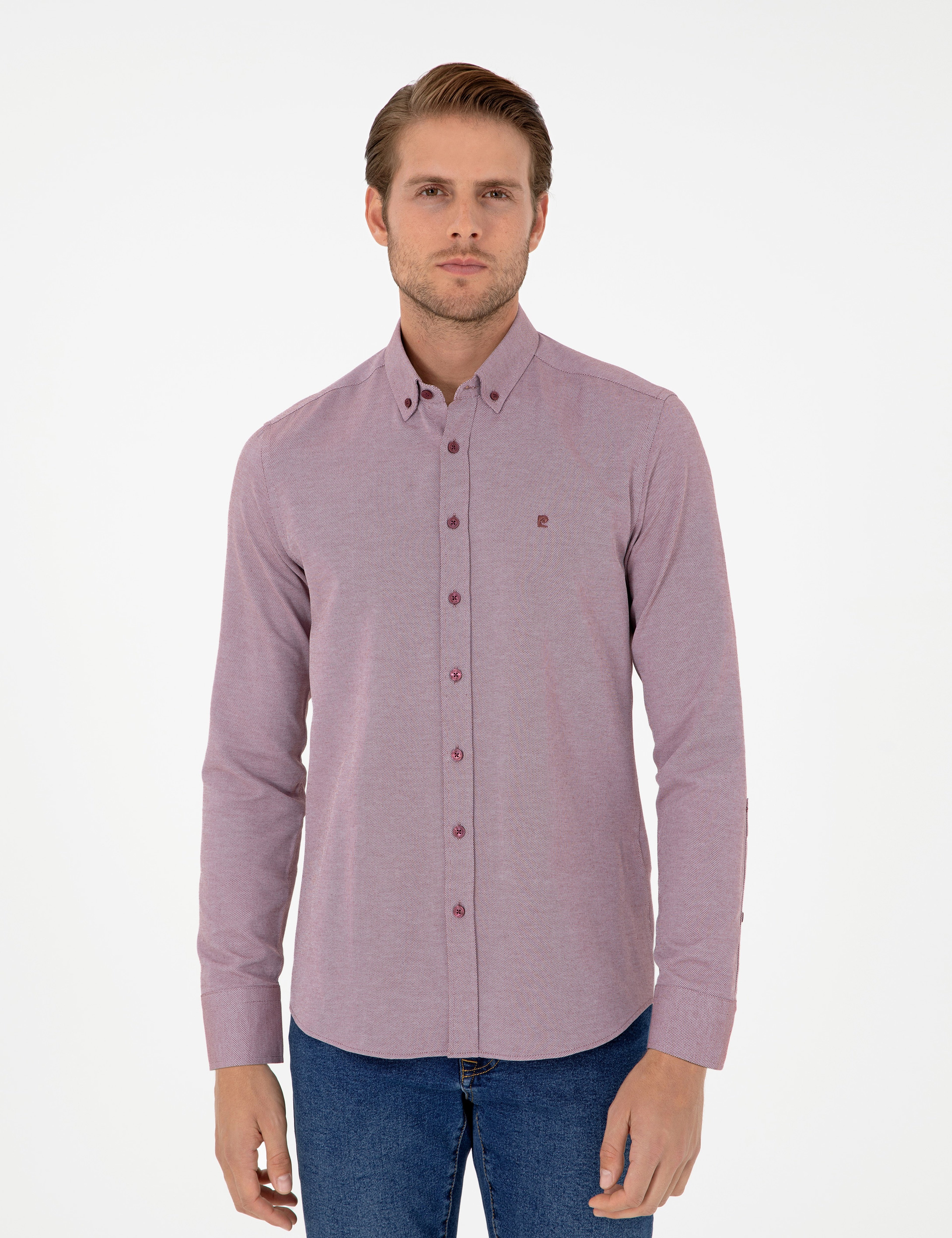 Bordo Slim Fit Uzun Kollu Gömlek - Image 3
