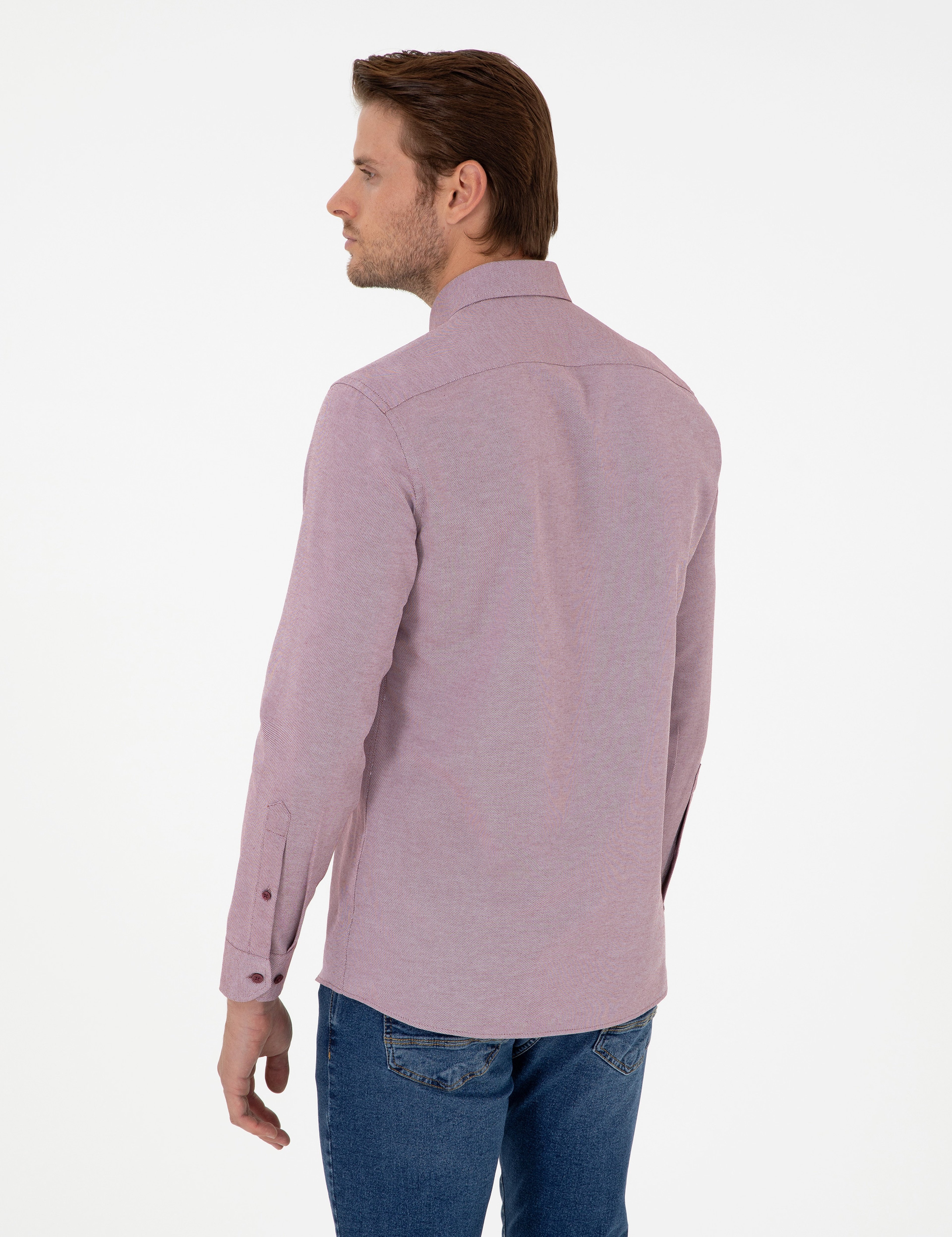 Bordo Slim Fit Uzun Kollu Gömlek - Image 5