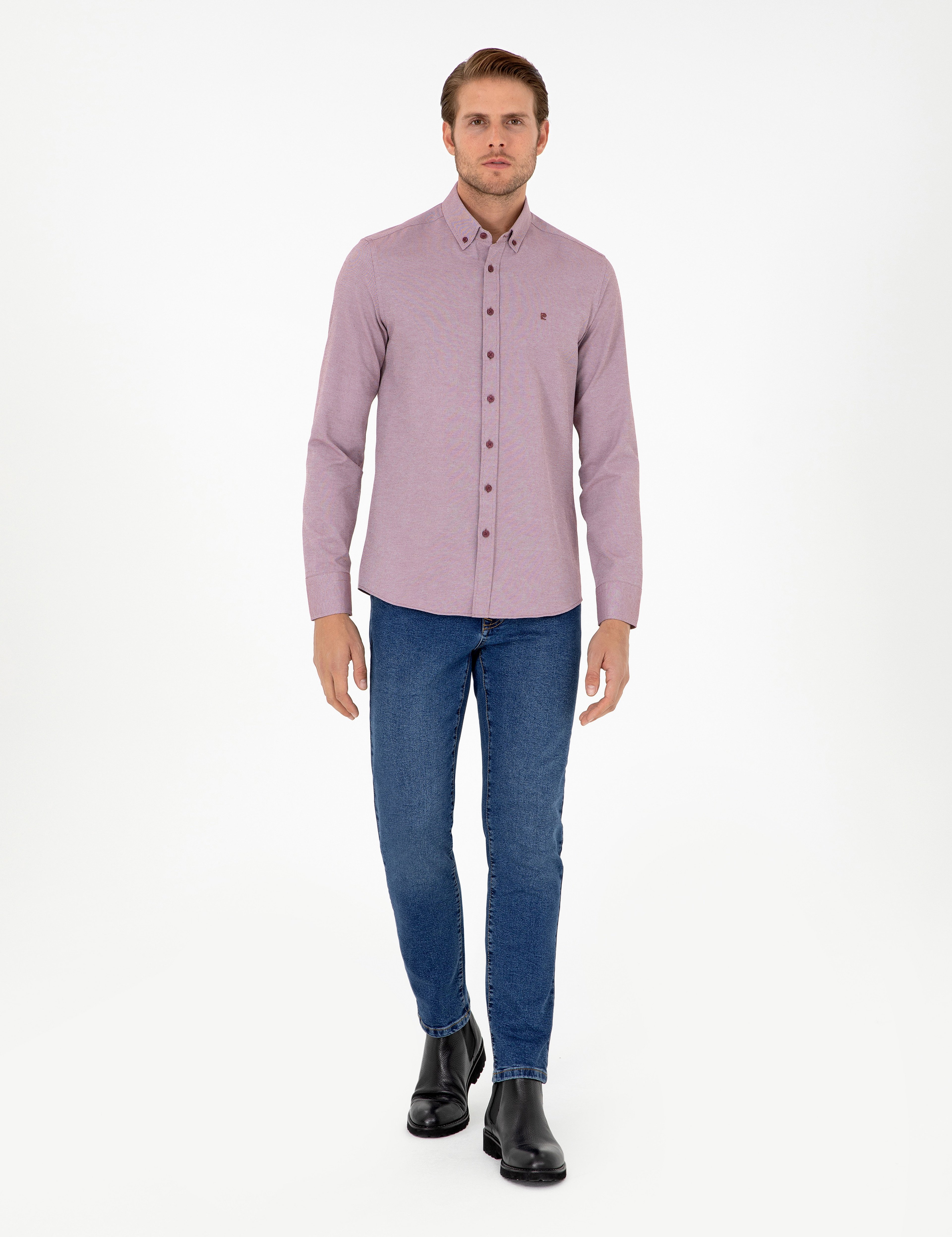 Bordo Slim Fit Uzun Kollu Gömlek - Image 4