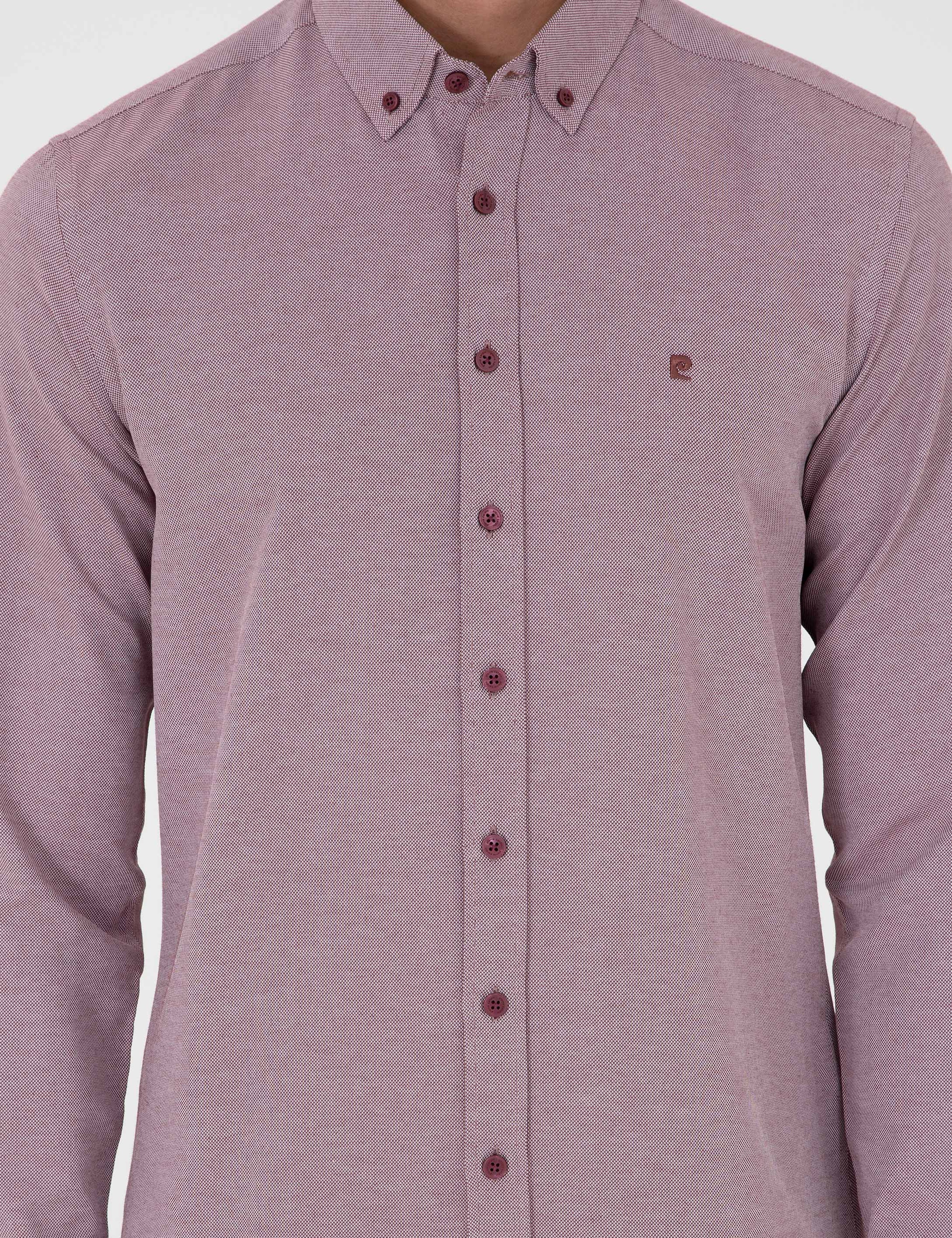 Bordo Slim Fit Uzun Kollu Gömlek