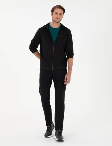 Siyah Regular Fit Fermuarlı Eşofman Üstü