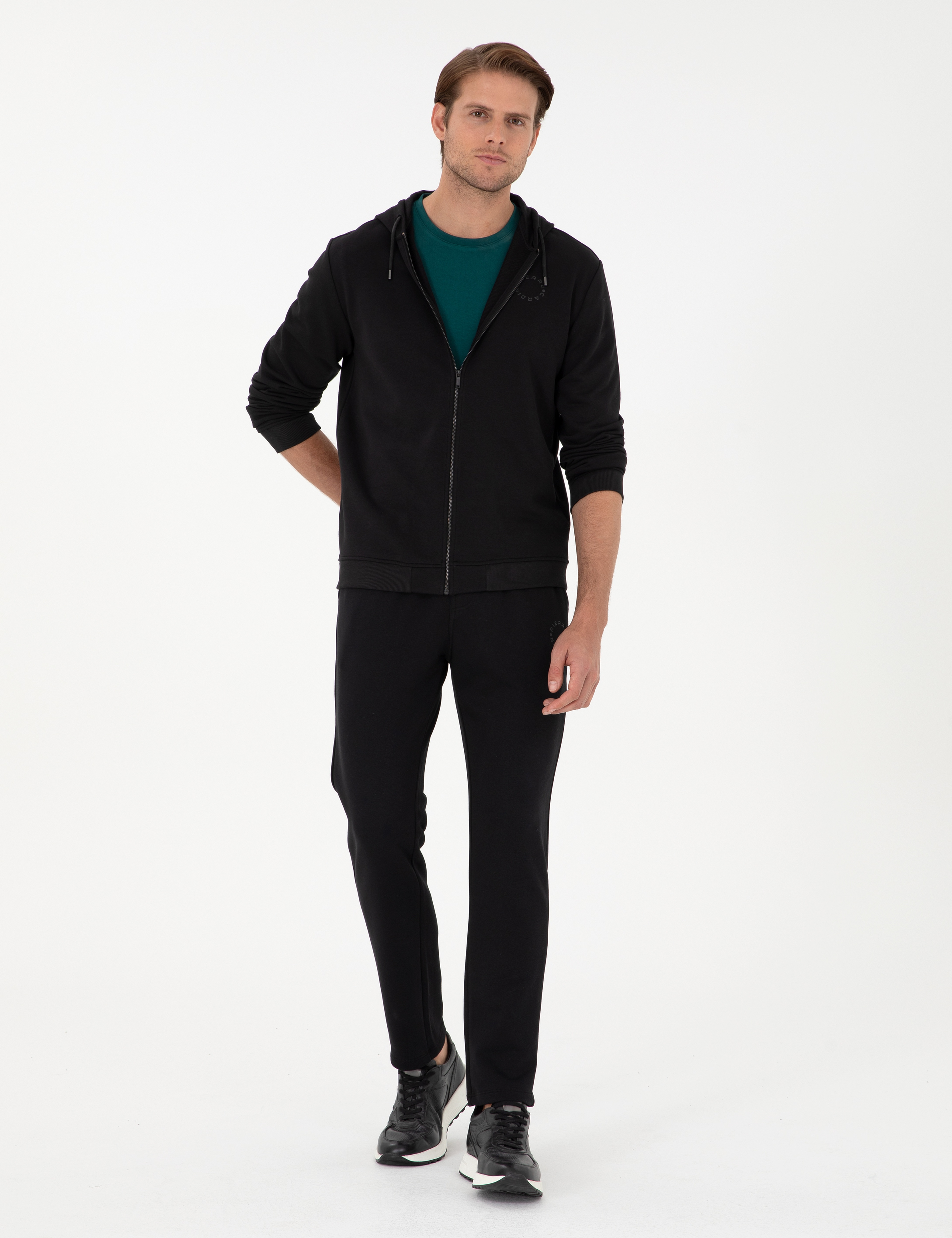 Siyah Regular Fit Fermuarlı Eşofman Üstü - Image 4