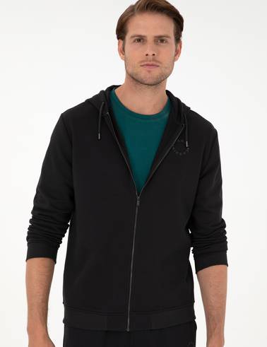 Siyah Regular Fit Fermuarlı Eşofman Üstü