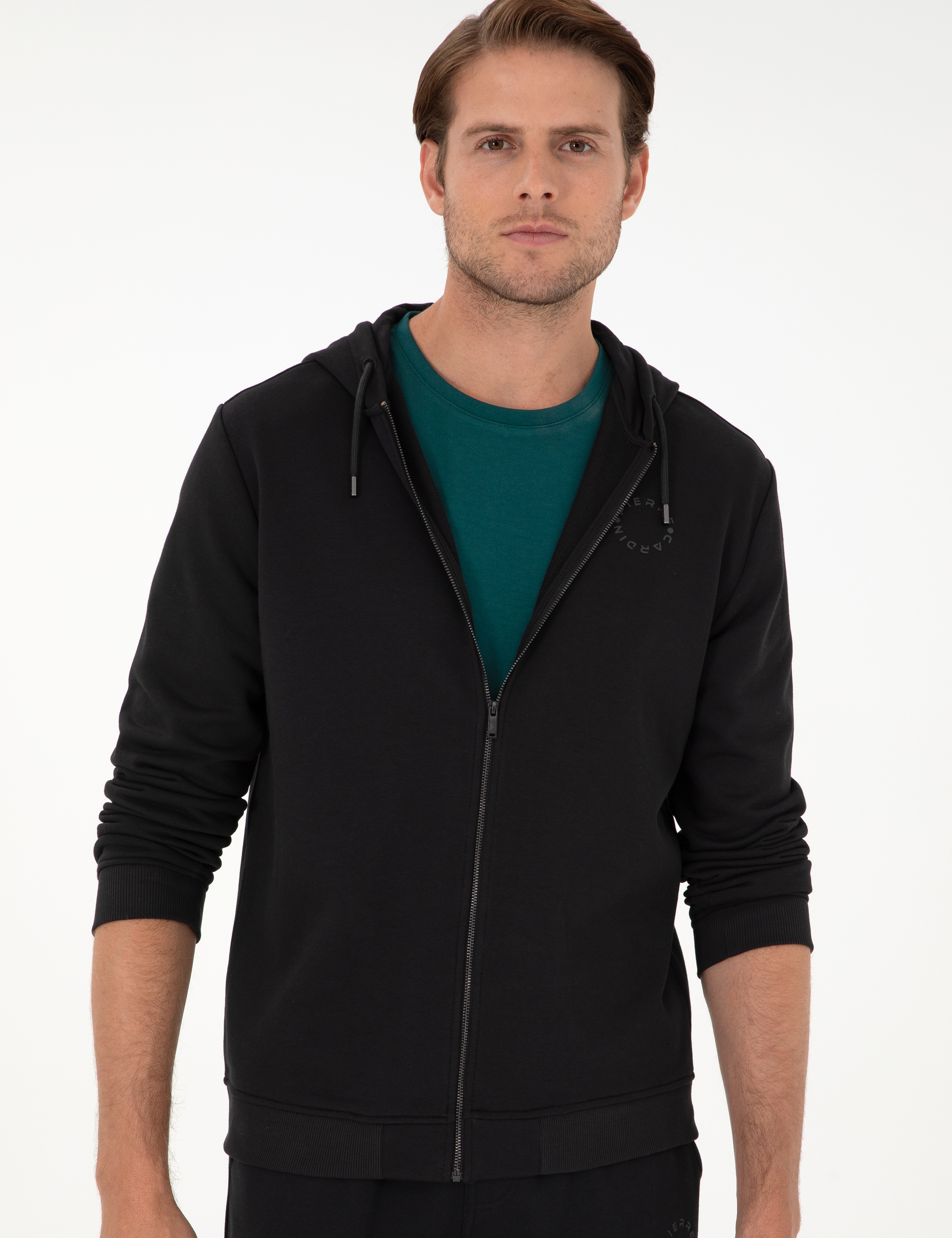 Siyah Regular Fit Fermuarlı Eşofman Üstü - Image 3