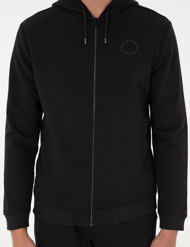 Siyah Regular Fit Fermuarlı Eşofman Üstü