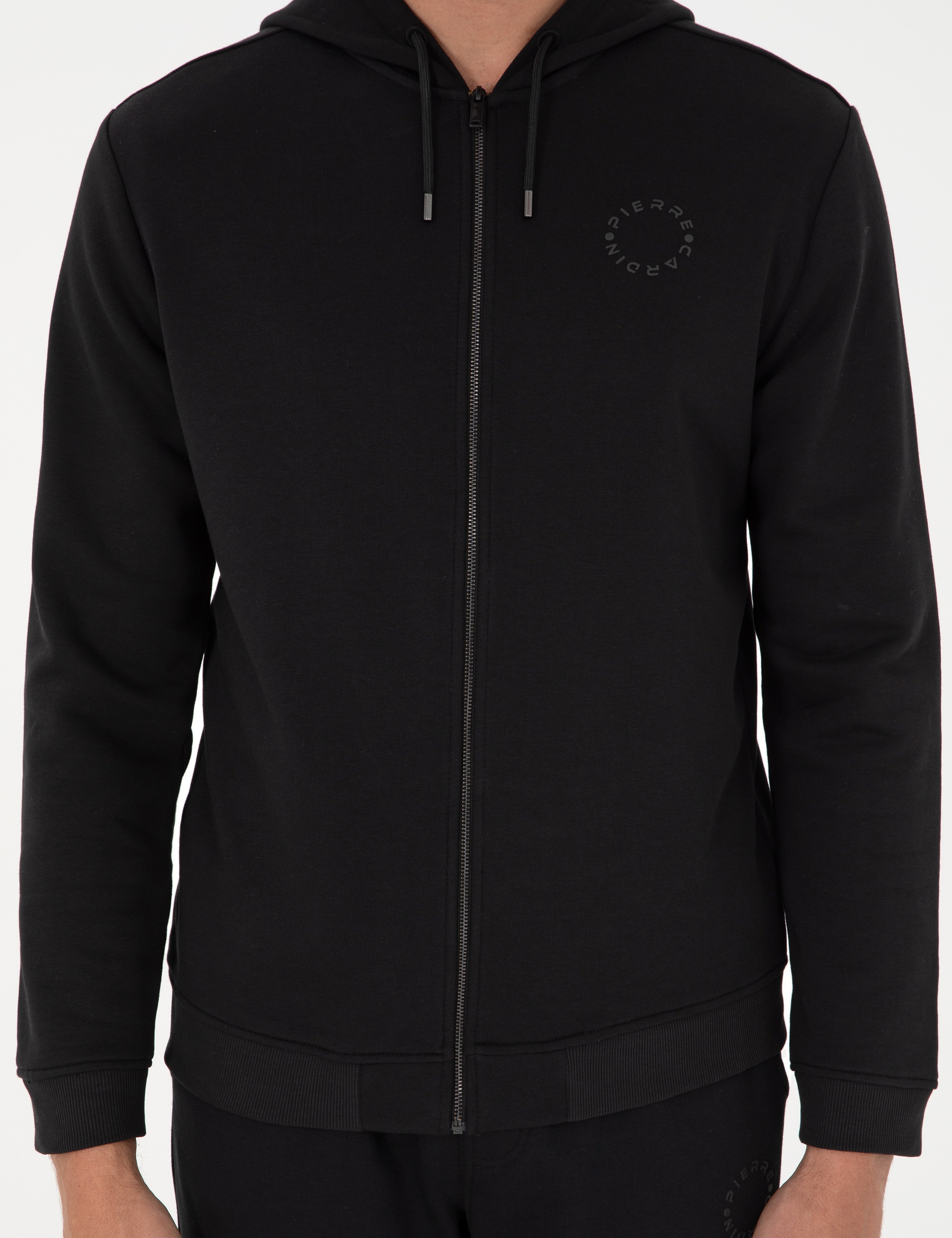 Siyah Regular Fit Fermuarlı Eşofman Üstü