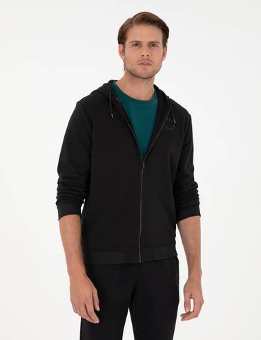 Siyah Regular Fit Fermuarlı Eşofman Üstü