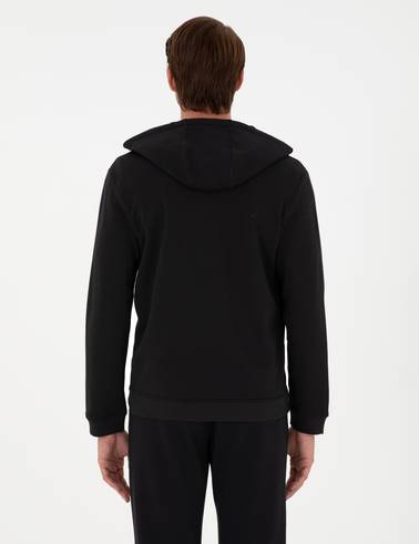Siyah Regular Fit Fermuarlı Eşofman Üstü