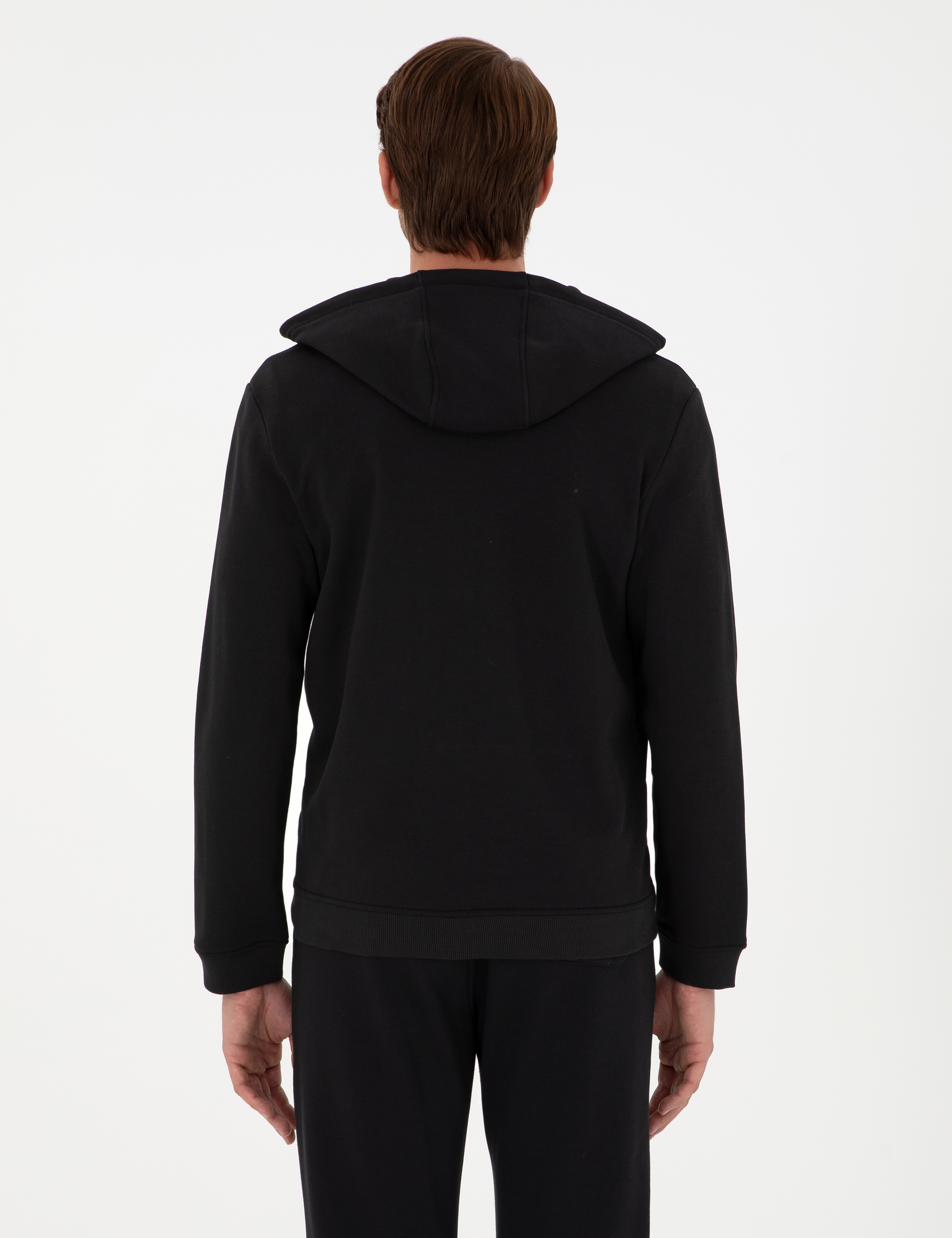 Siyah Regular Fit Fermuarlı Eşofman Üstü - Image 5