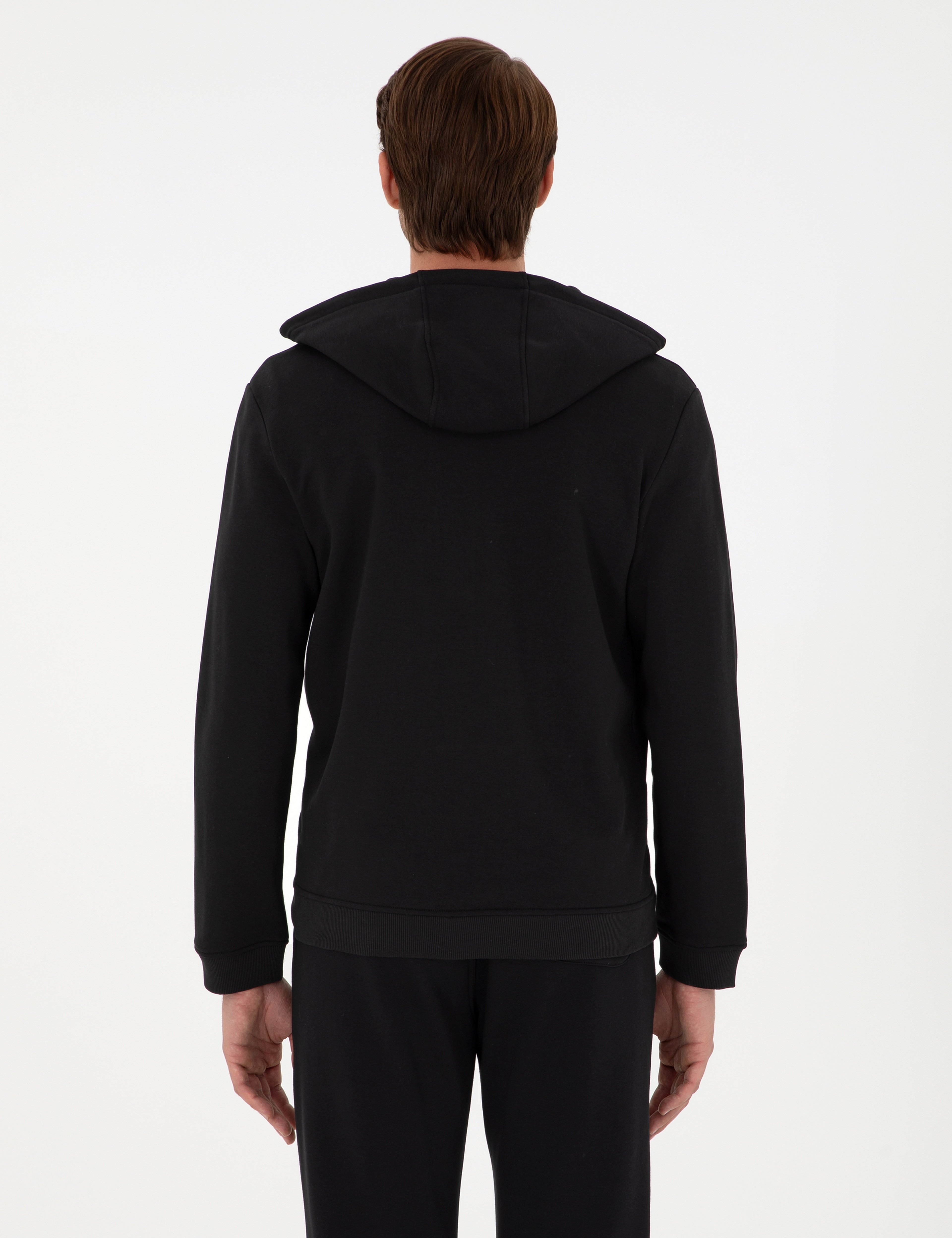 Siyah Regular Fit Fermuarlı Eşofman Üstü