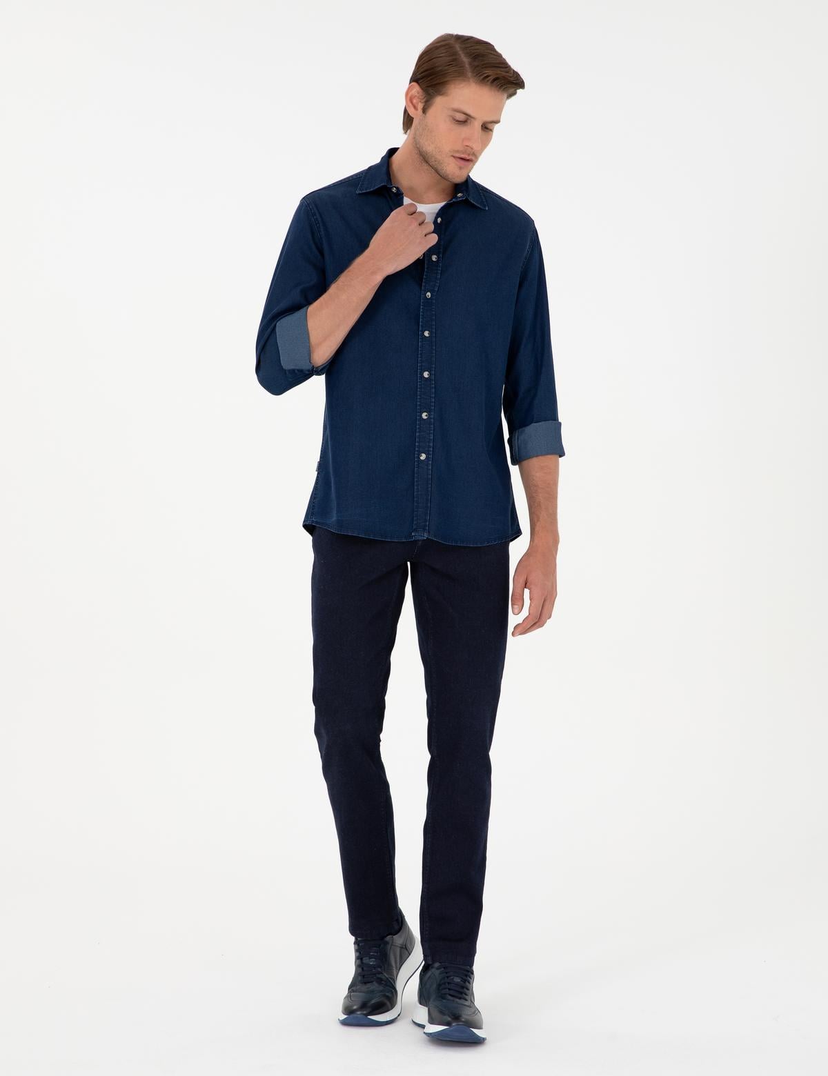 Lacivert Straight Fit Jean Pantolon