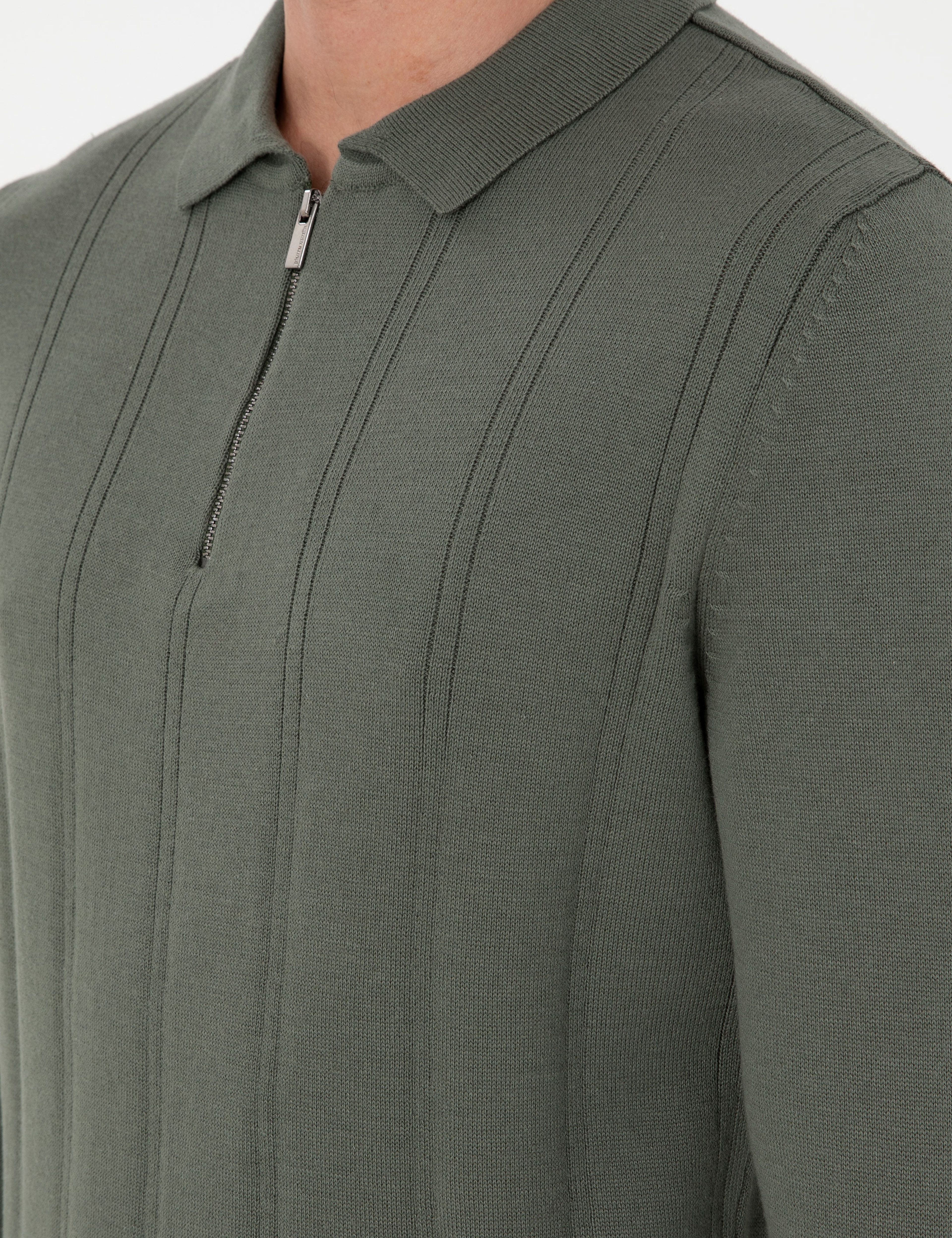 Duman Slim Fit Fermuarlı Polo Yaka Triko Kazak