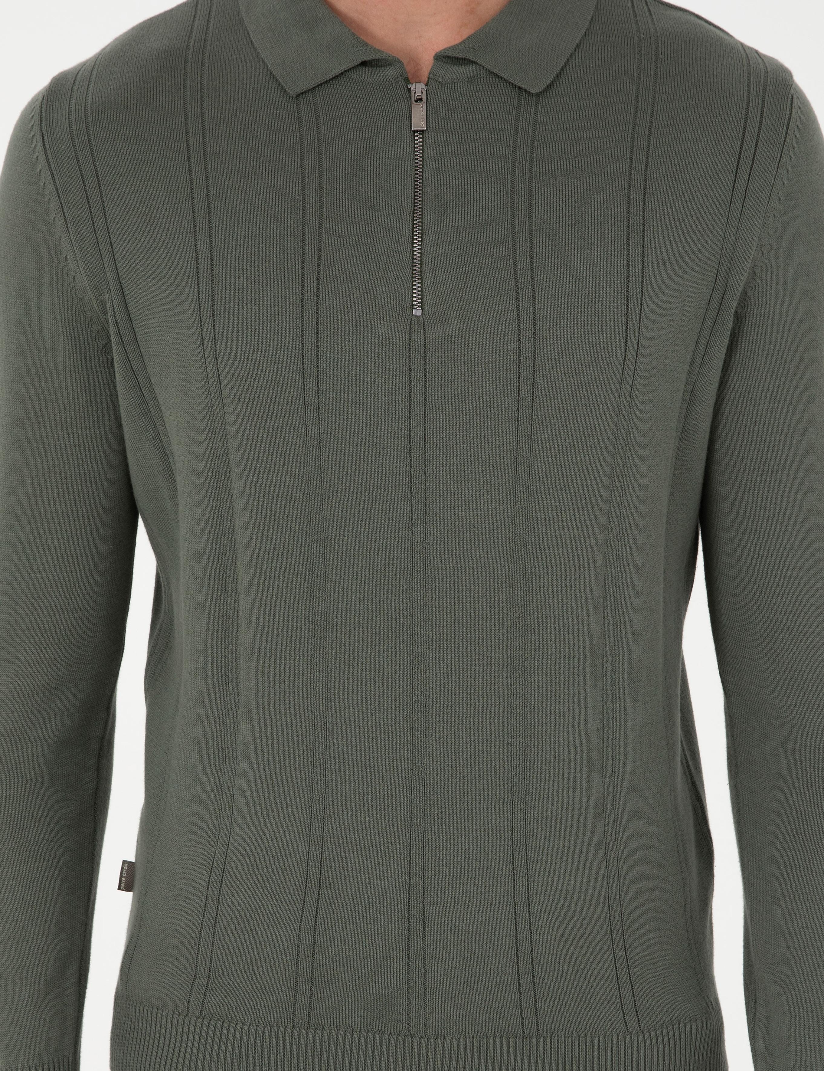 Duman Slim Fit Fermuarlı Polo Yaka Triko Kazak