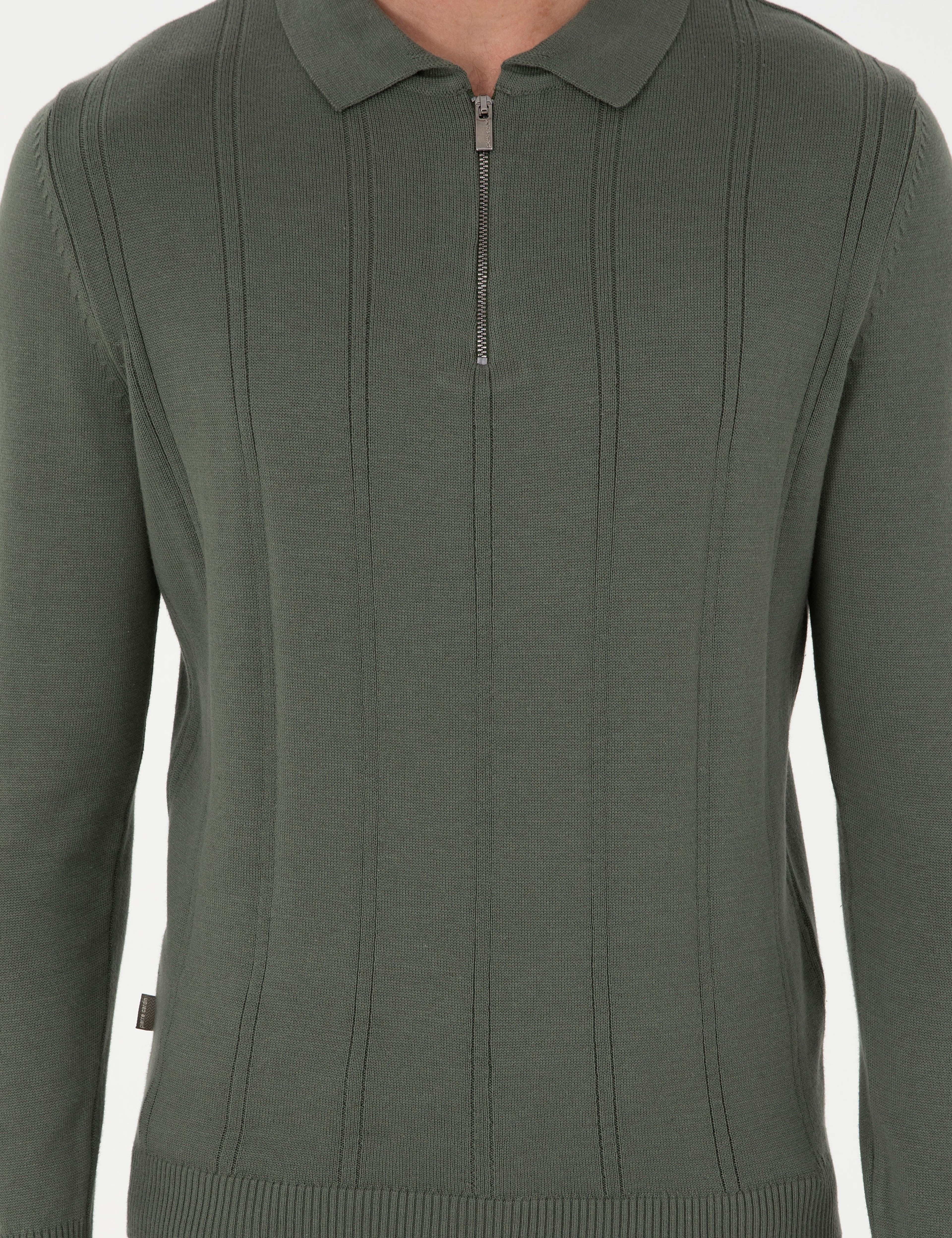 Duman Slim Fit Fermuarlı Polo Yaka Triko Kazak