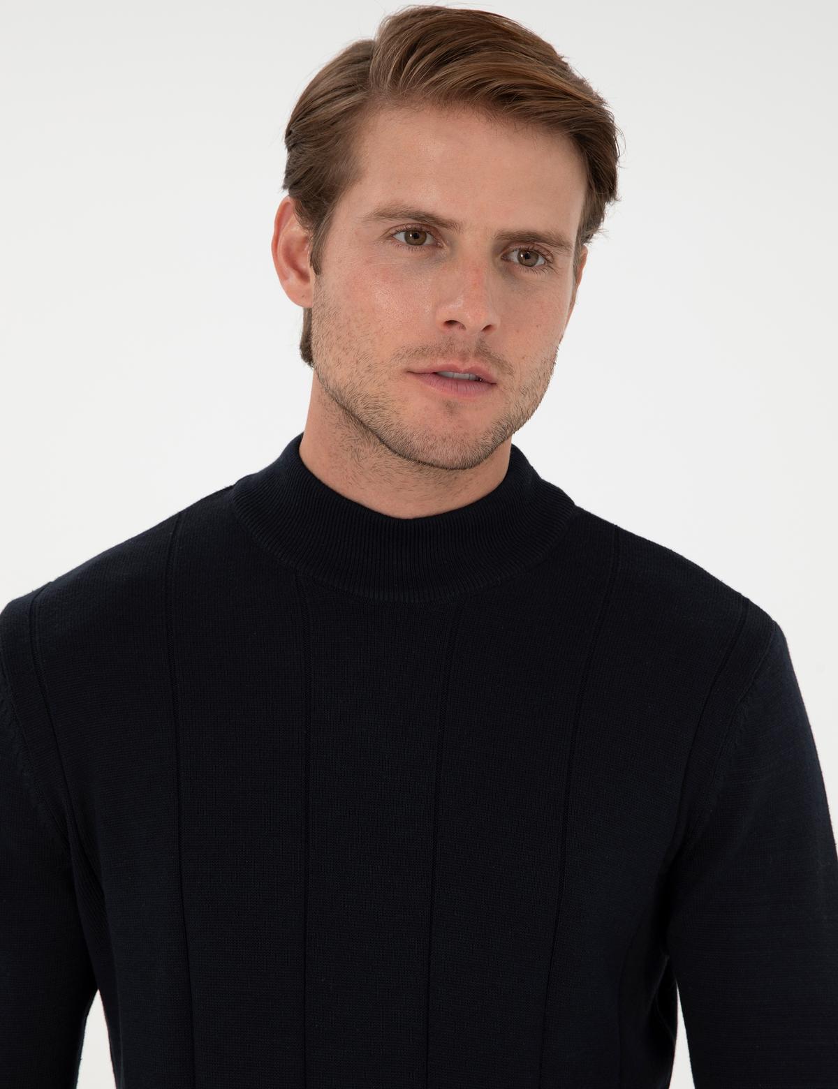 Lacivert Slim Fit Yarım Balıkçı Yaka Triko Kazak - 50300460018