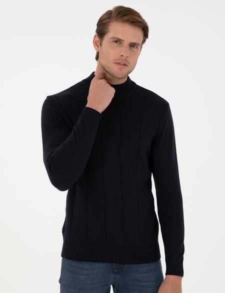 Lacivert Slim Fit Yarım Balıkçı Yaka Triko Kazak - 50300460018