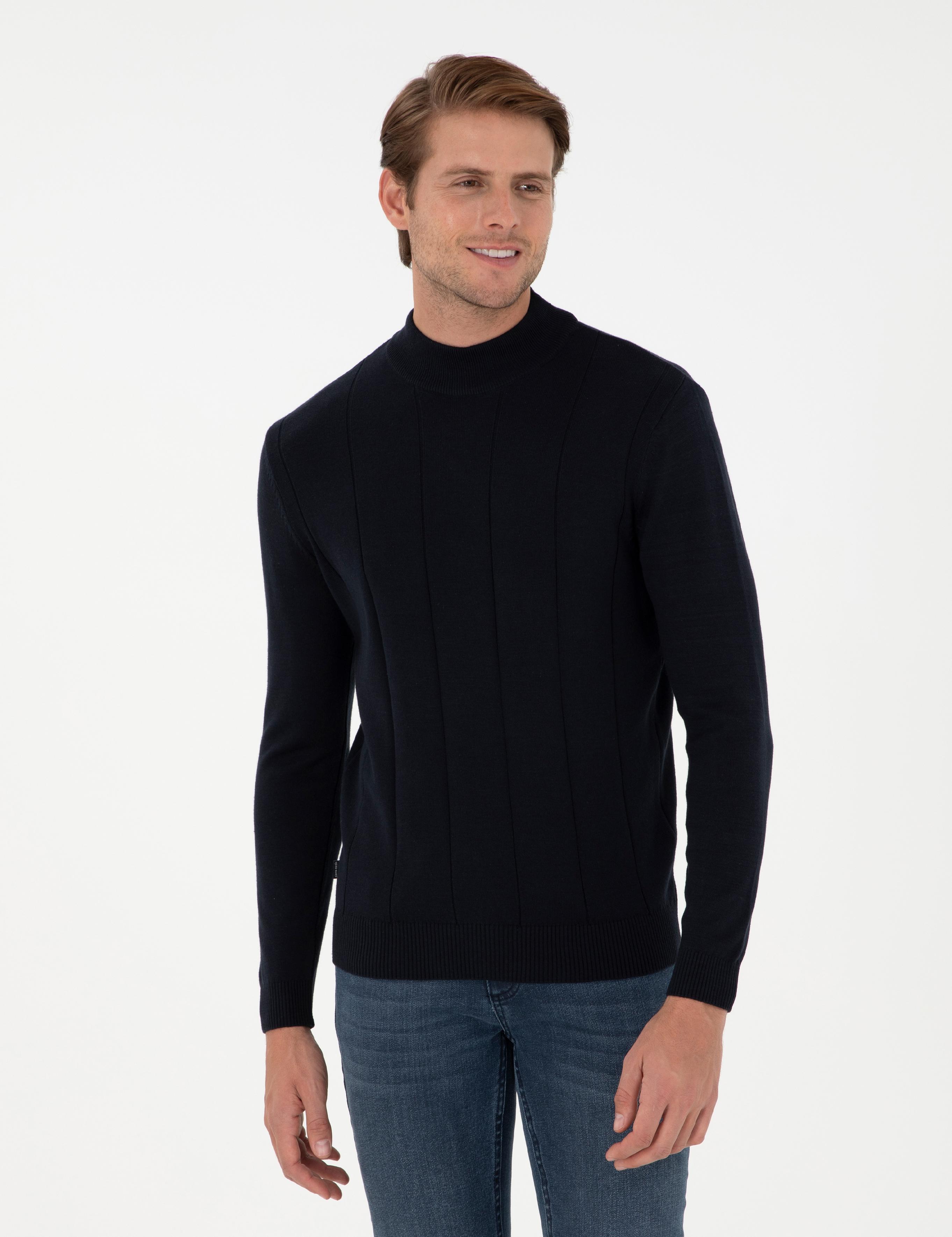 Lacivert Slim Fit Yarım Balıkçı Yaka Triko Kazak