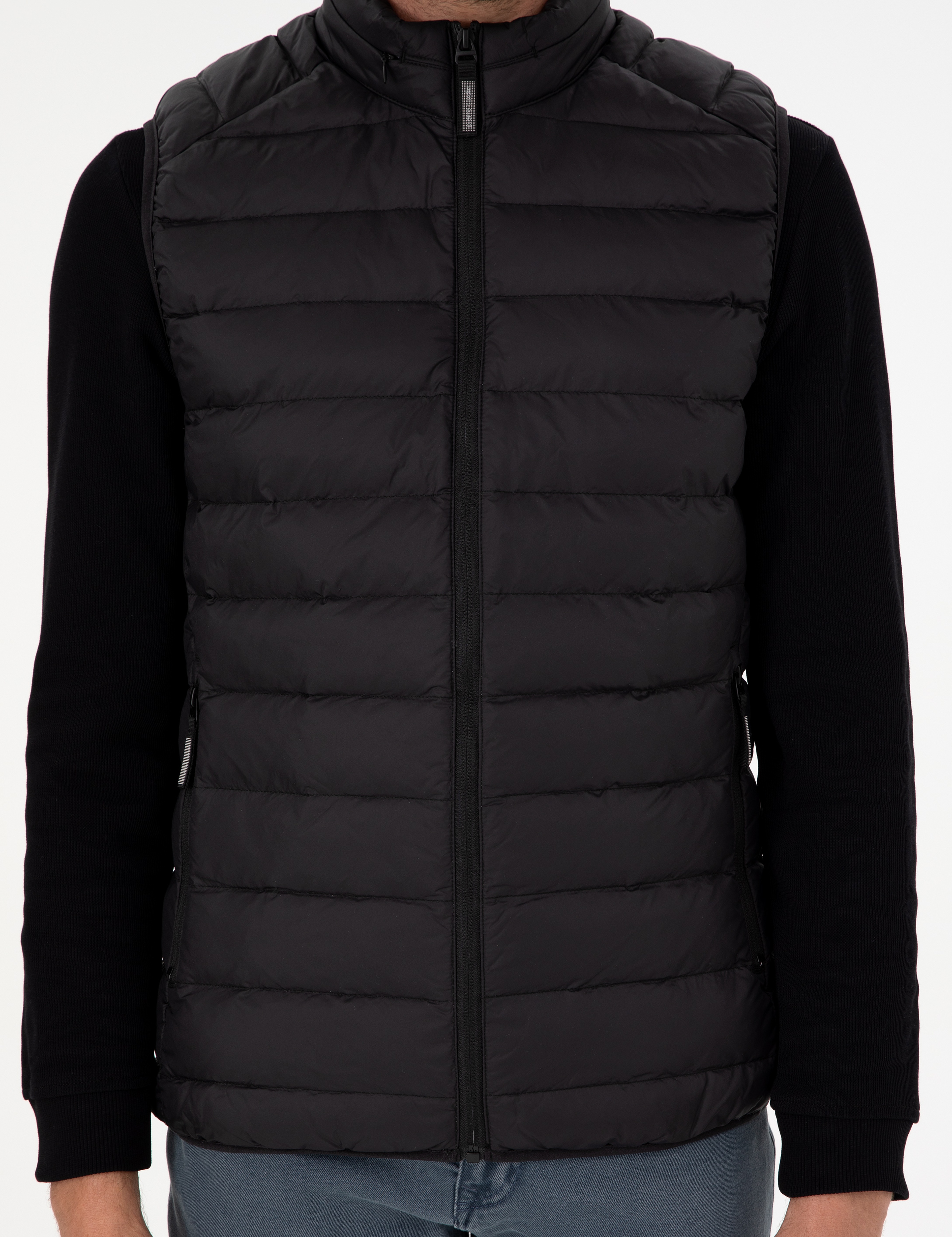Siyah Cropped Slim Yelek - Image 6