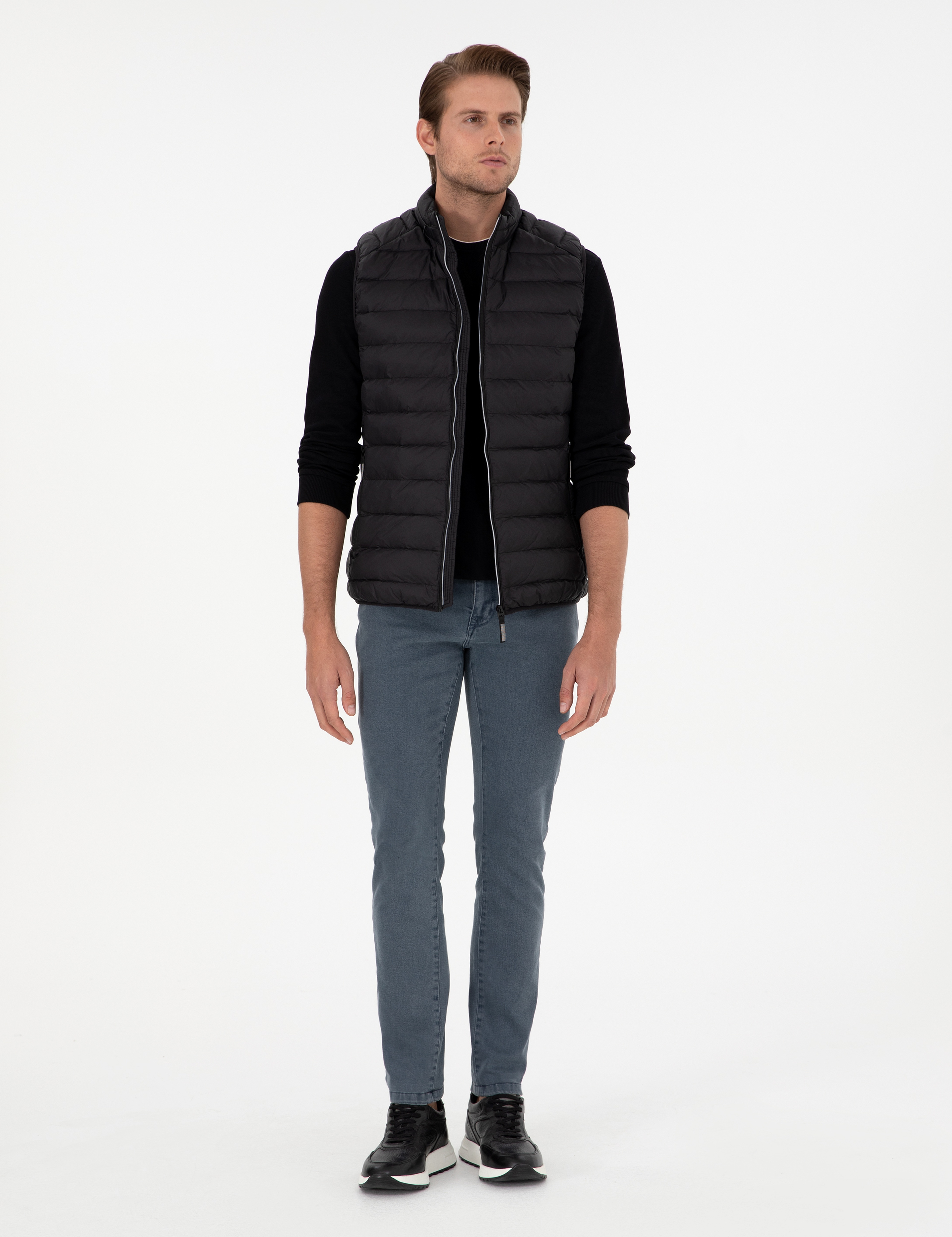 Siyah Cropped Slim Yelek - Image 4