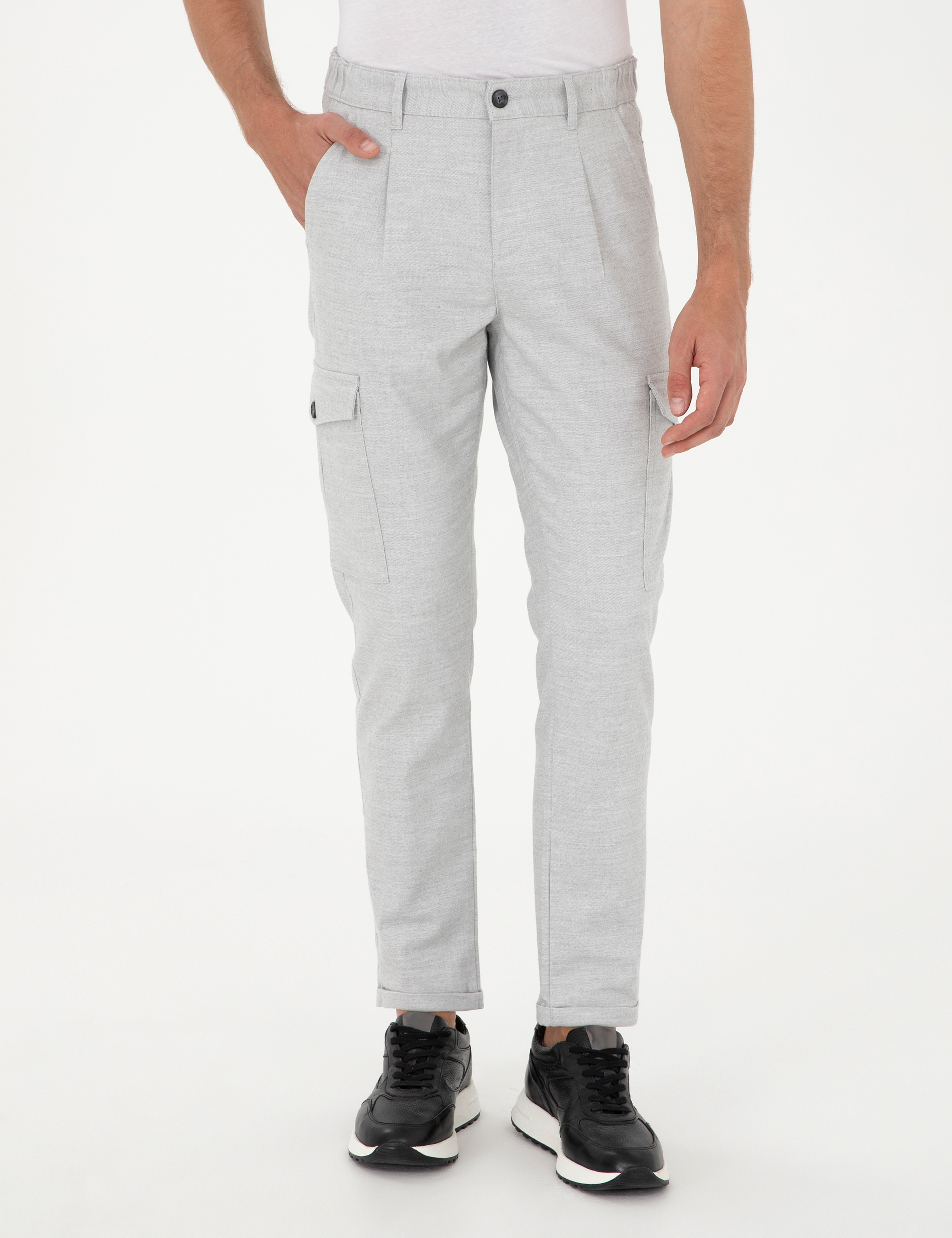 Açık Gri Carrot Fit Jogger Kanvas Pantolon - Image 2