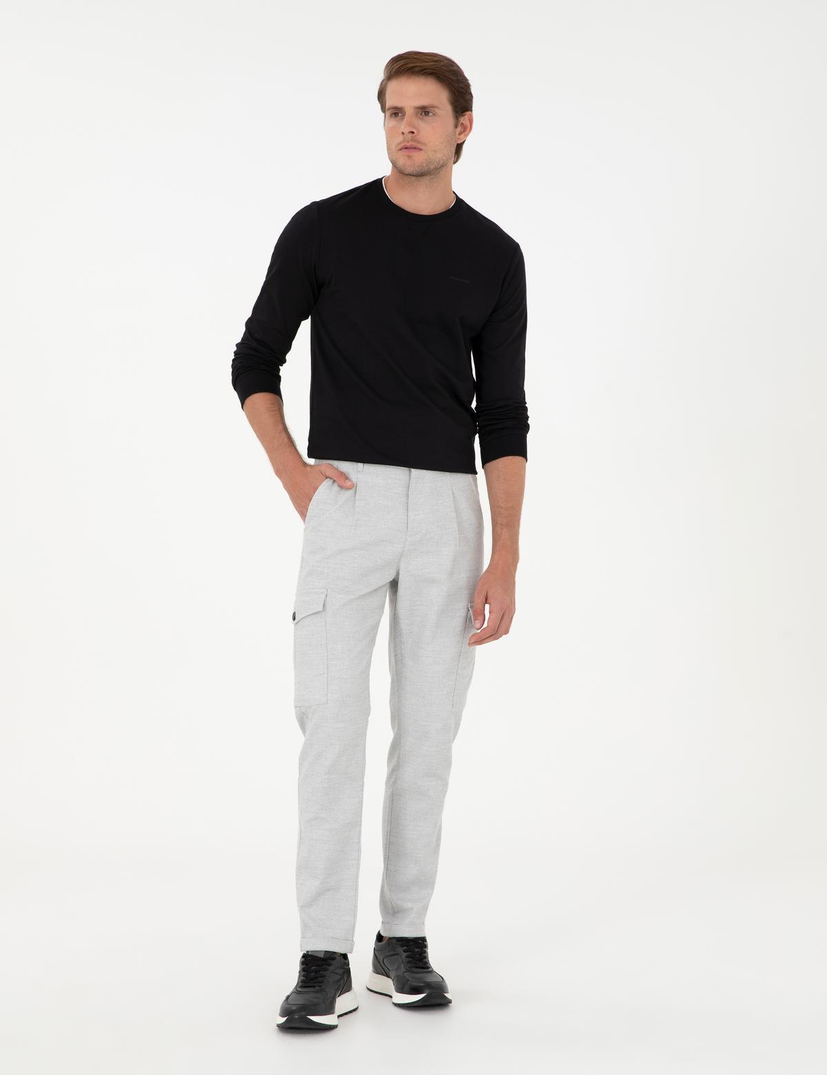 Açık Gri Carrot Fit Jogger Kanvas Pantolon - 50292496071