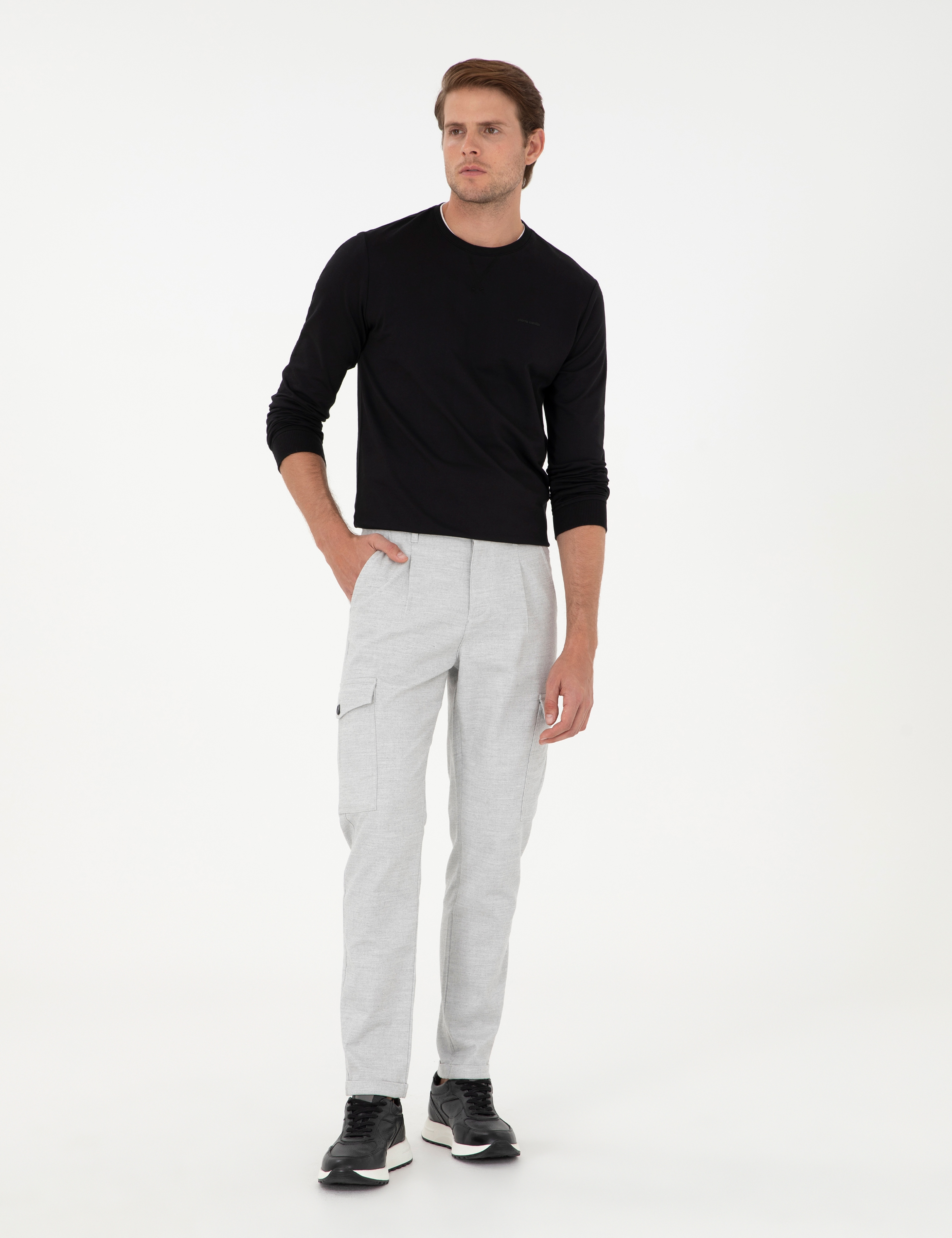 Açık Gri Carrot Fit Jogger Kanvas Pantolon - Image 3