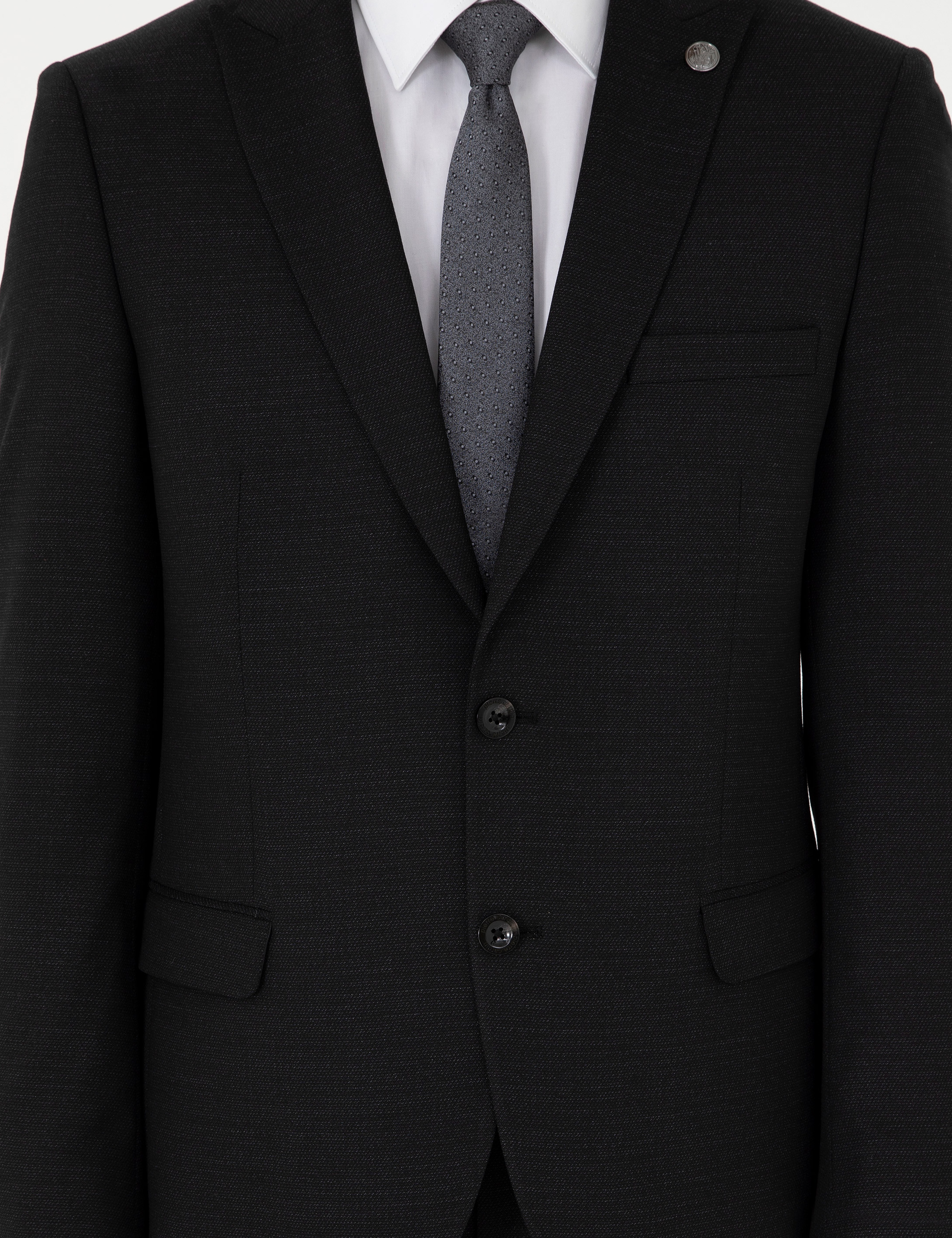 Siyah Extra Slim Fit Yünlü Takım Elbise - Image 7