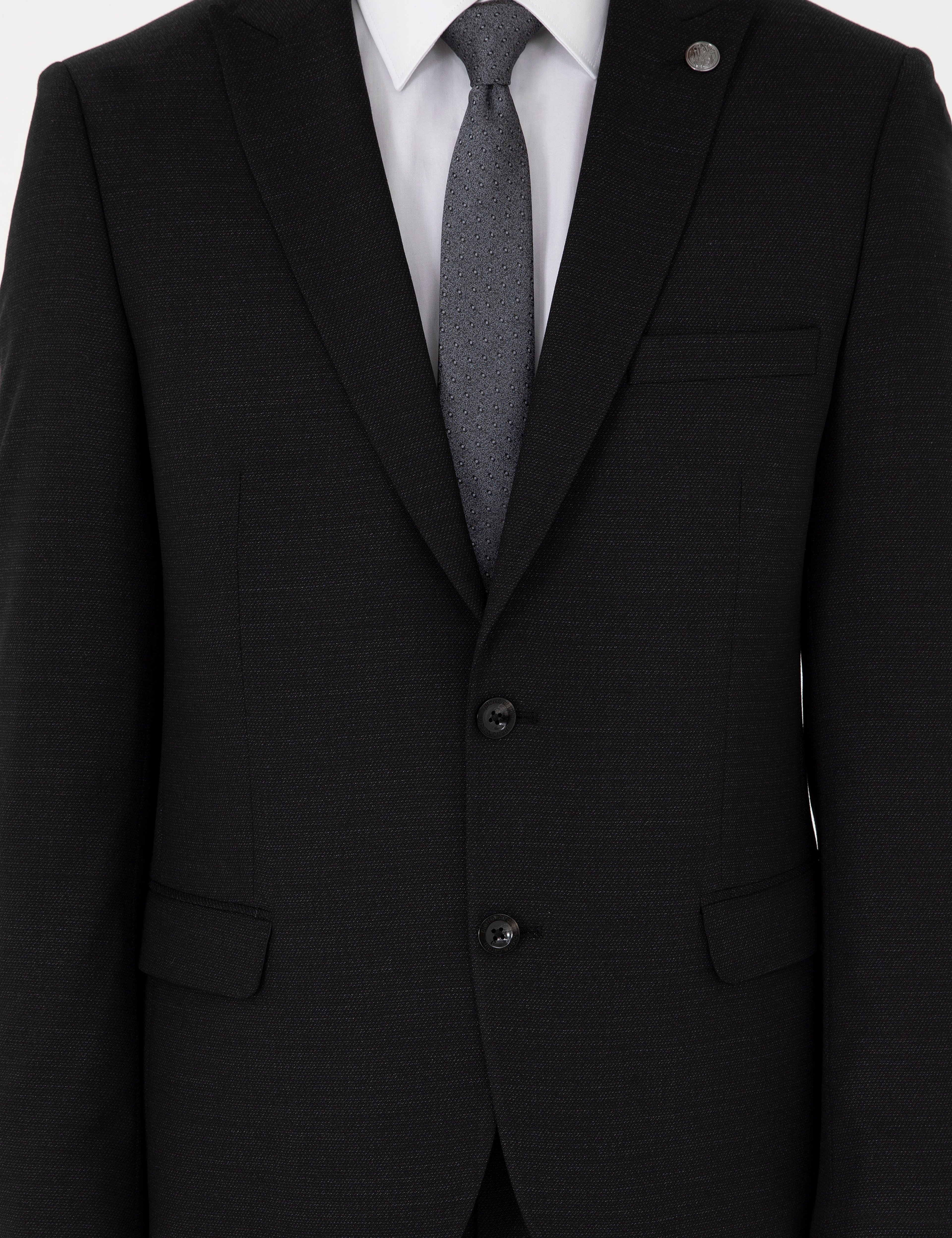 Siyah Extra Slim Fit Yünlü Takım Elbise