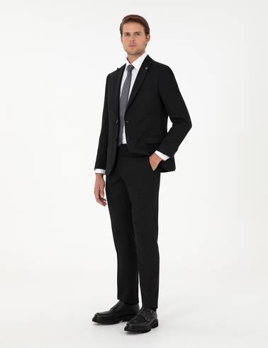 Siyah Extra Slim Fit Yünlü Takım Elbise