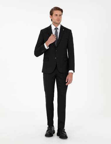 Siyah Extra Slim Fit Yünlü Takım Elbise