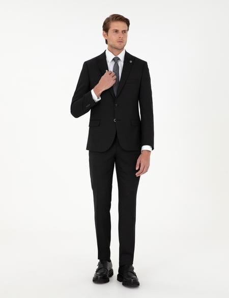 Siyah Ex. Slim Fit Yünlü Takım Elbise - 50291976014