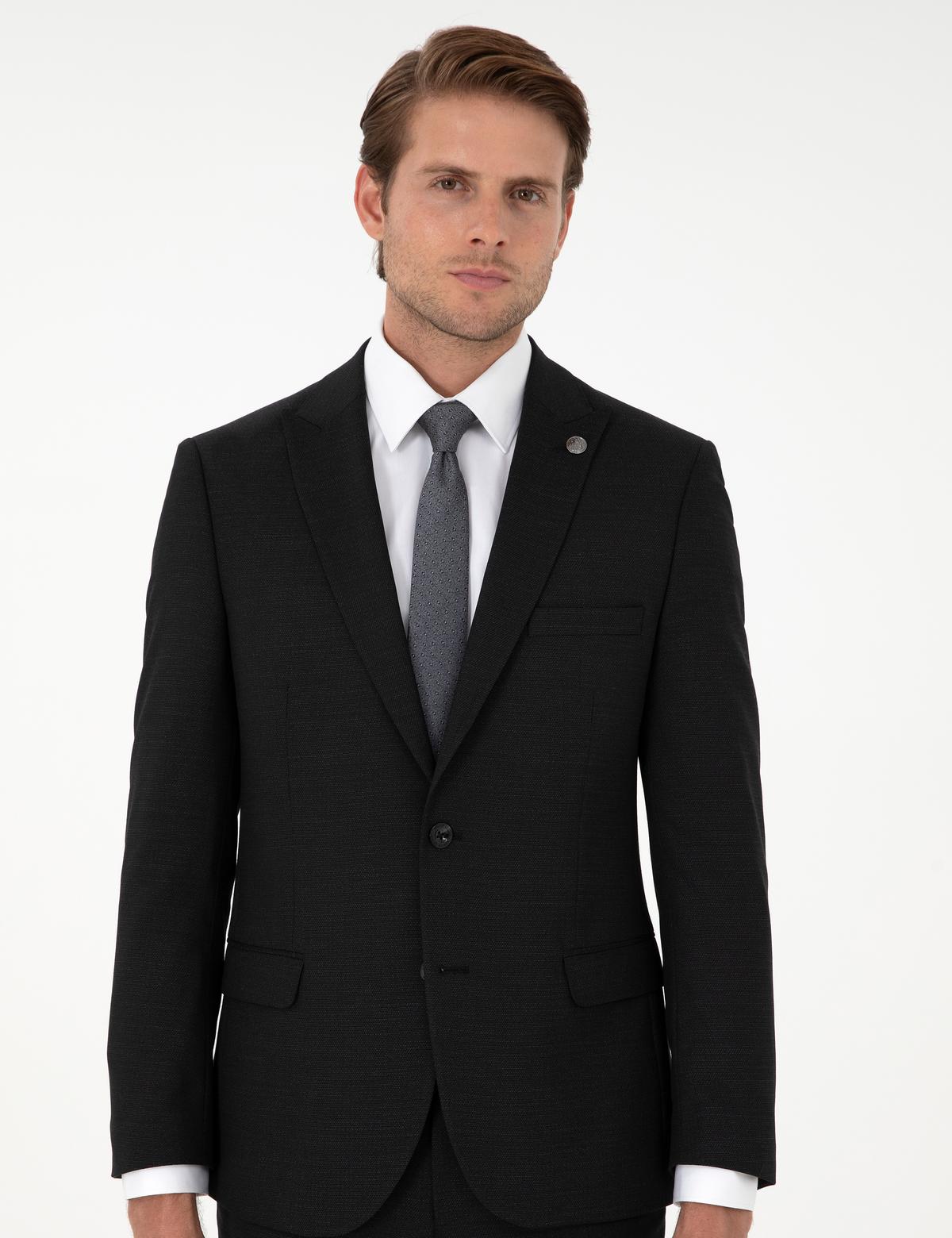 Siyah Ex. Slim Fit Yünlü Takım Elbise - 50291976014