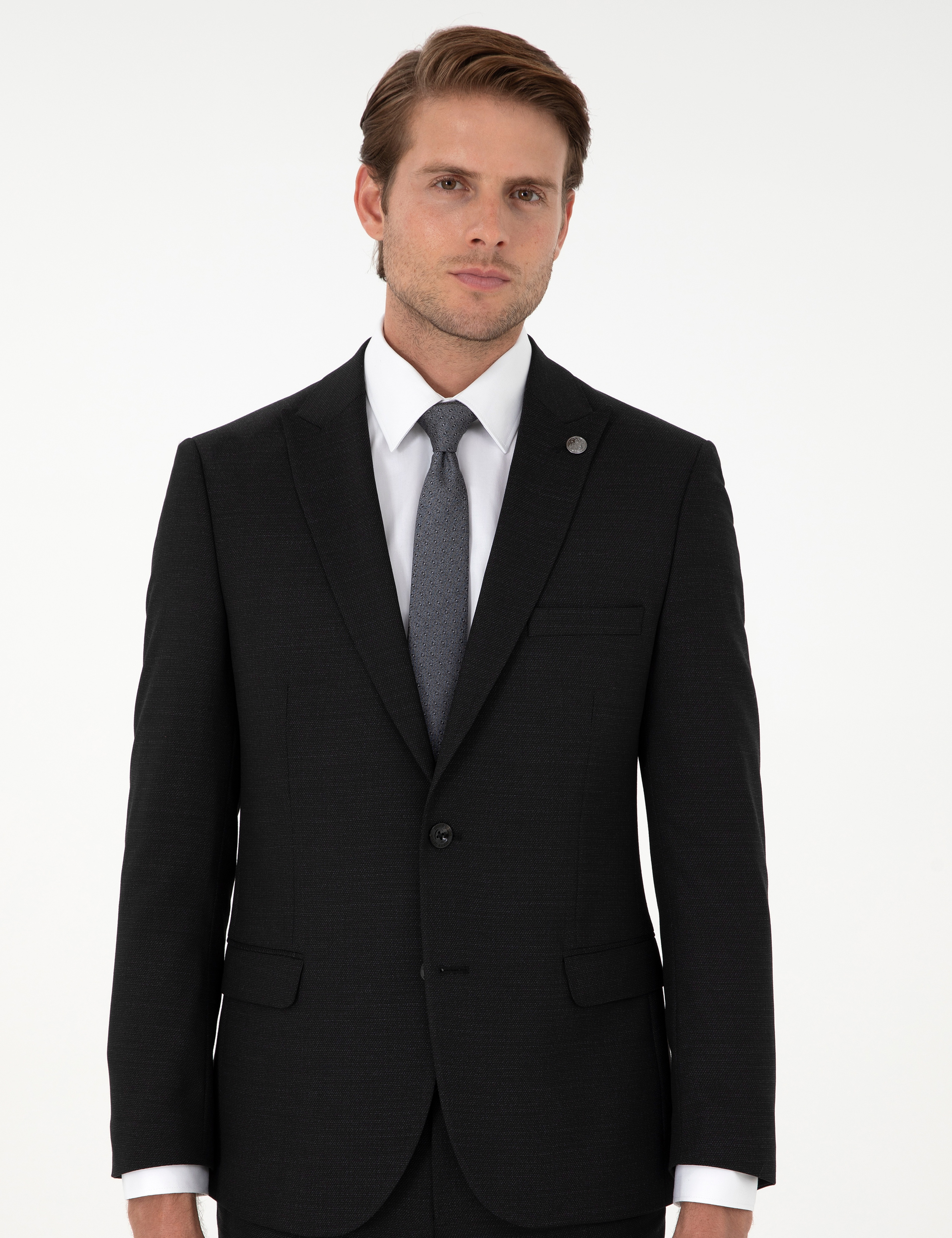 Siyah Extra Slim Fit Yünlü Takım Elbise - Image 3
