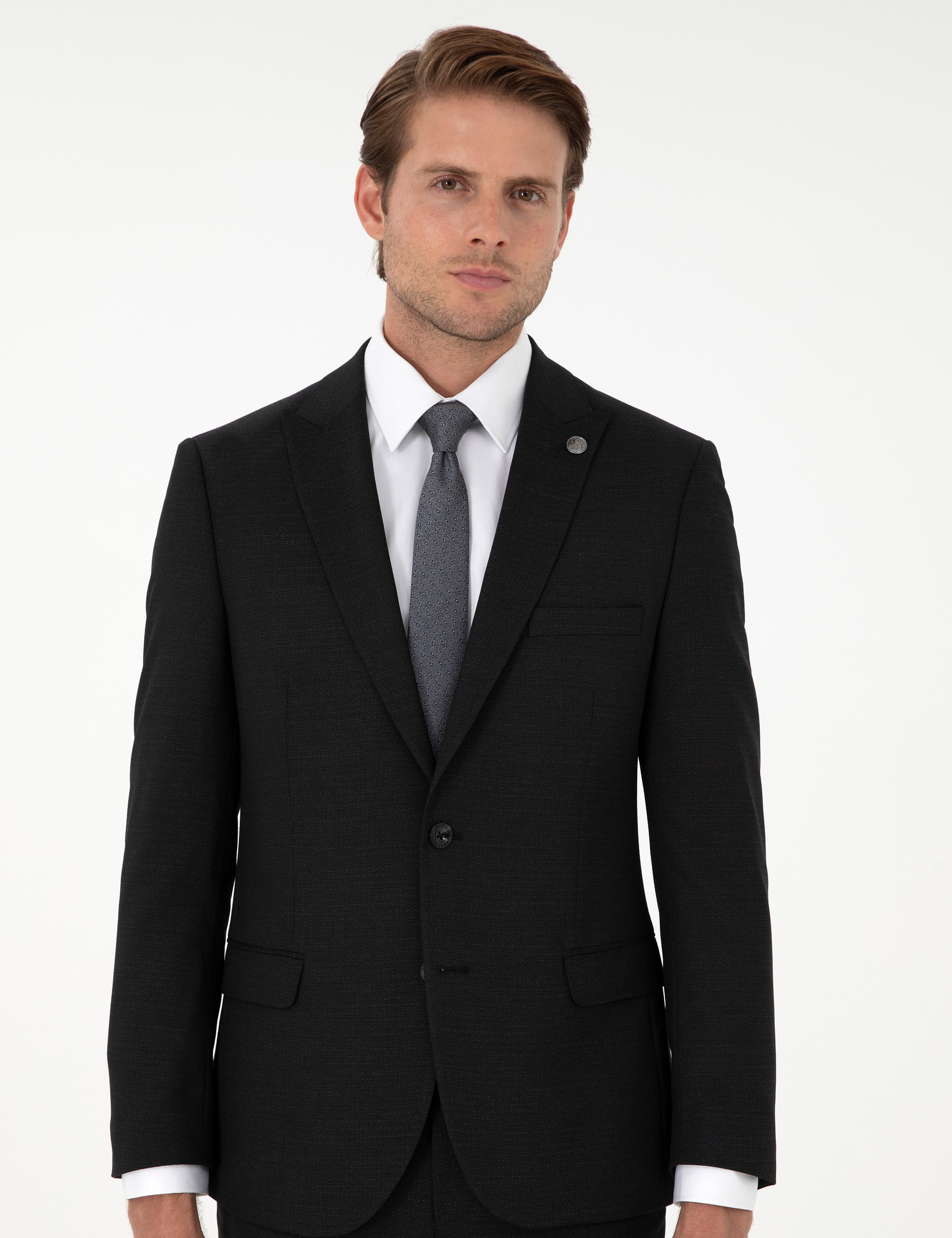 Siyah Extra Slim Fit Yünlü Takım Elbise