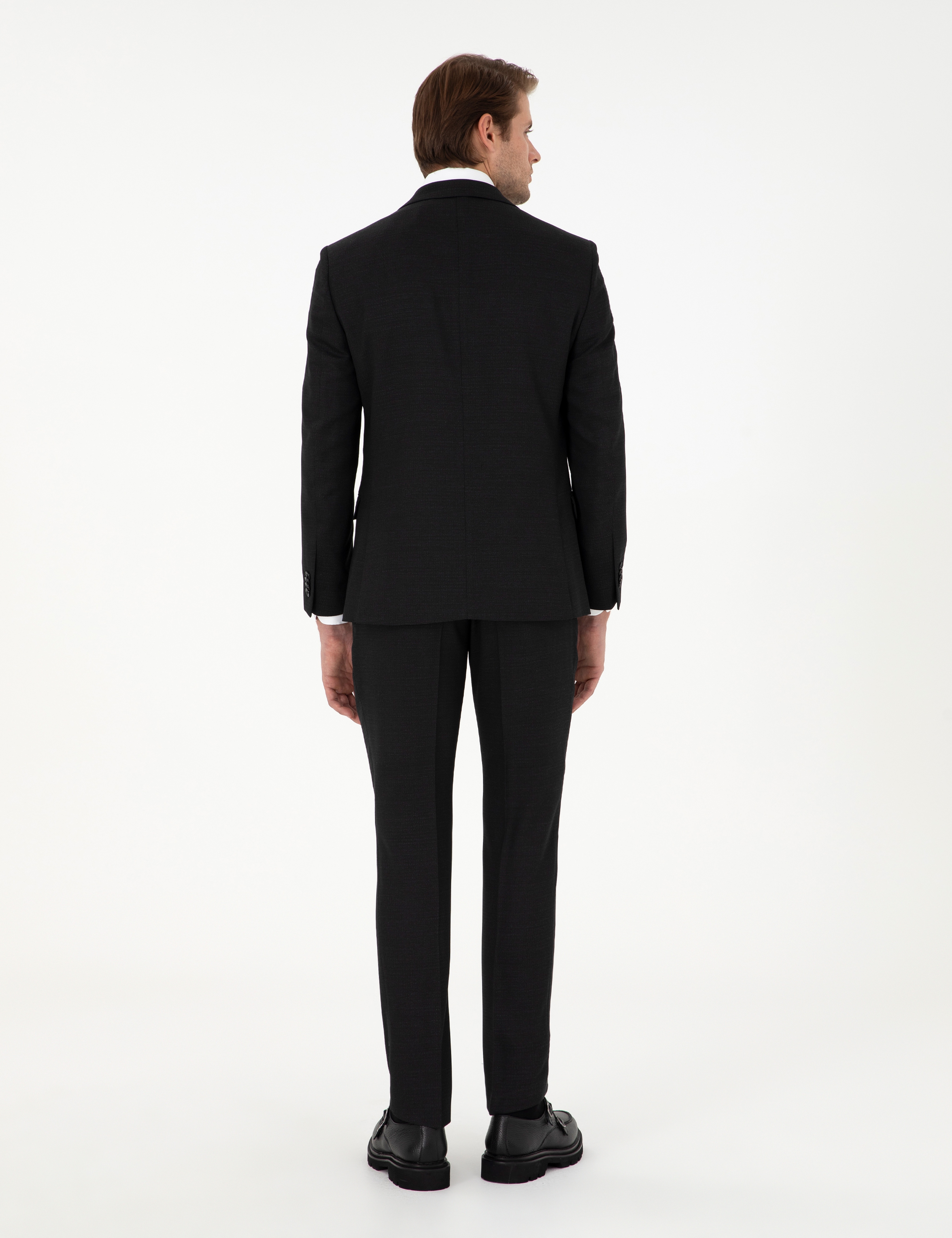 Siyah Extra Slim Fit Yünlü Takım Elbise - Image 5