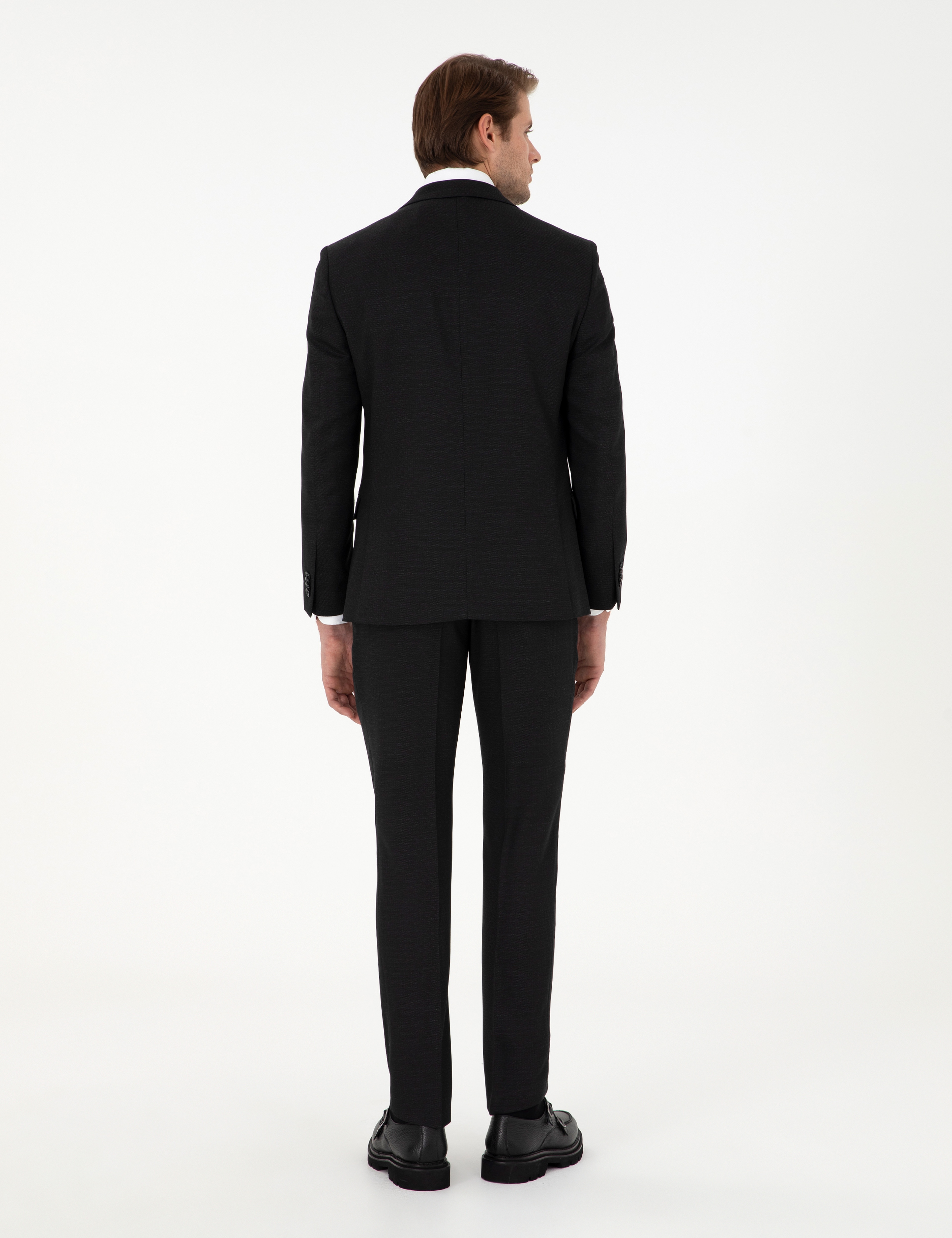 Siyah Extra Slim Fit Yünlü Takım Elbise