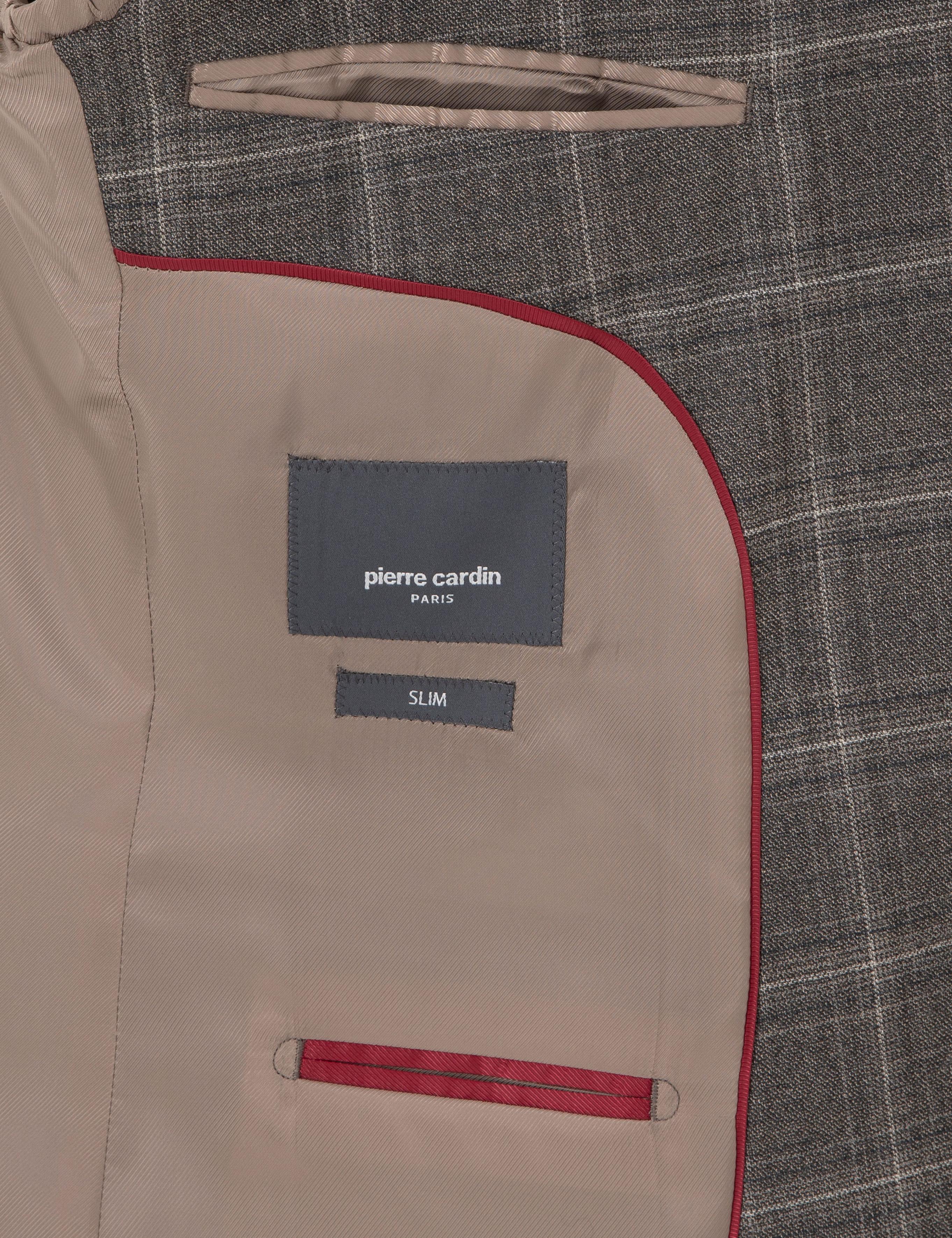 Kahverengi Slim Fit Ekose Yünlü Takım Elbise