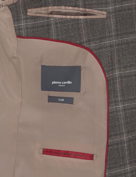 Kahverengi Slim Fit Ekose Yünlü Takım Elbise - 50291966044