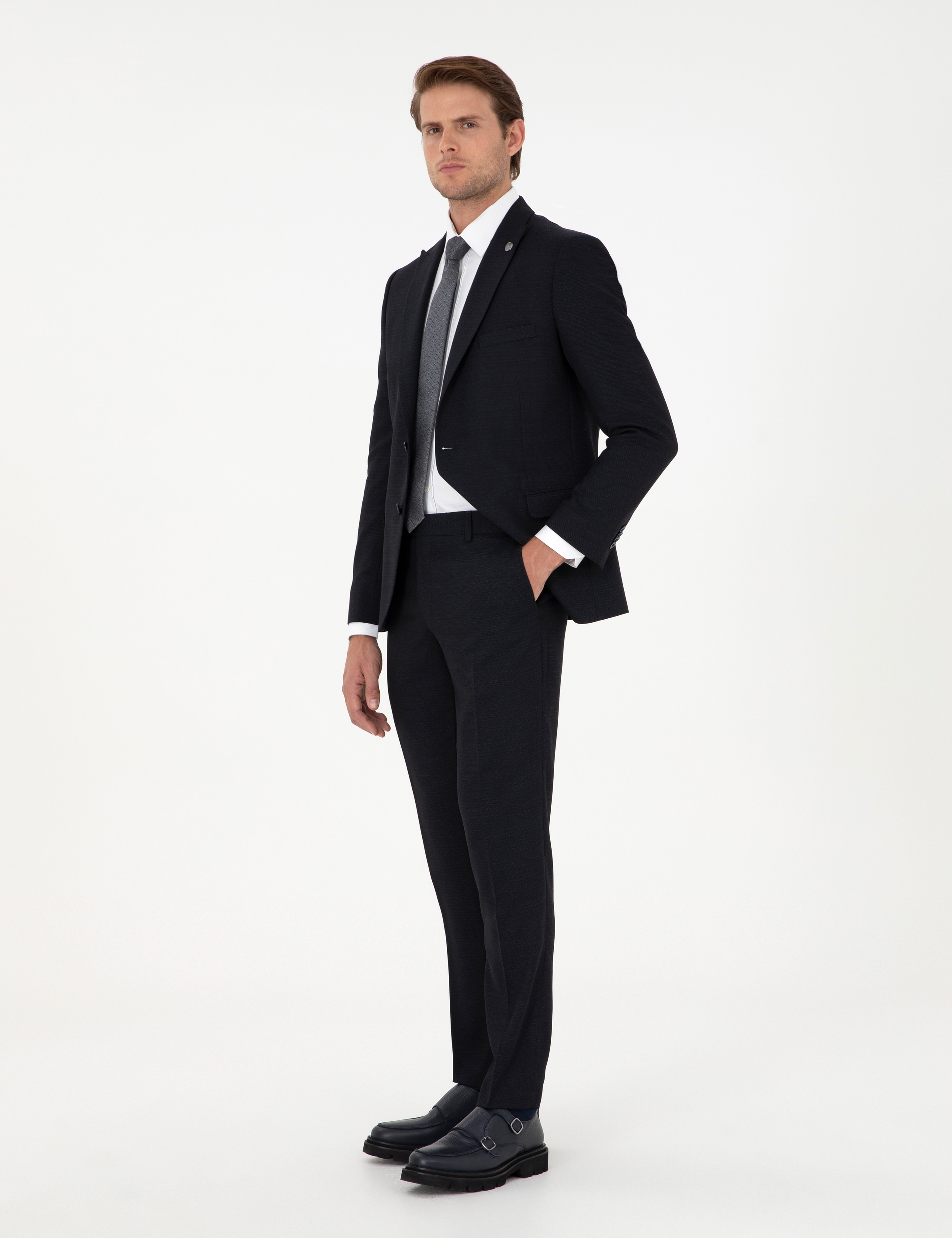 Lacivert Extra Slim Fit Yünlü Takım Elbise - Image 4