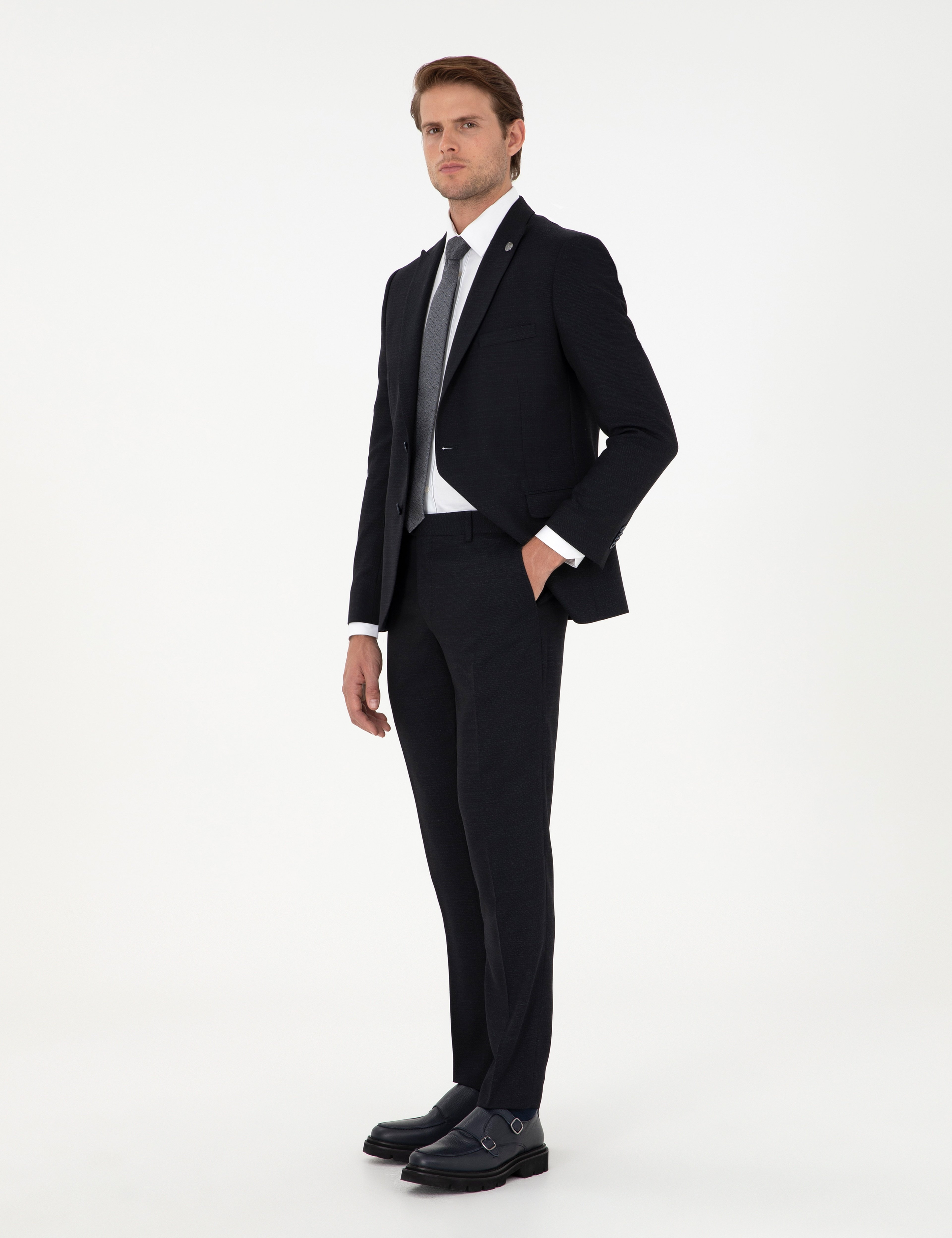 Lacivert Extra Slim Fit Yünlü Takım Elbise