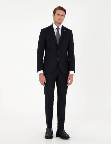 Lacivert Ex. Slim Fit Yünlü Takım Elbise