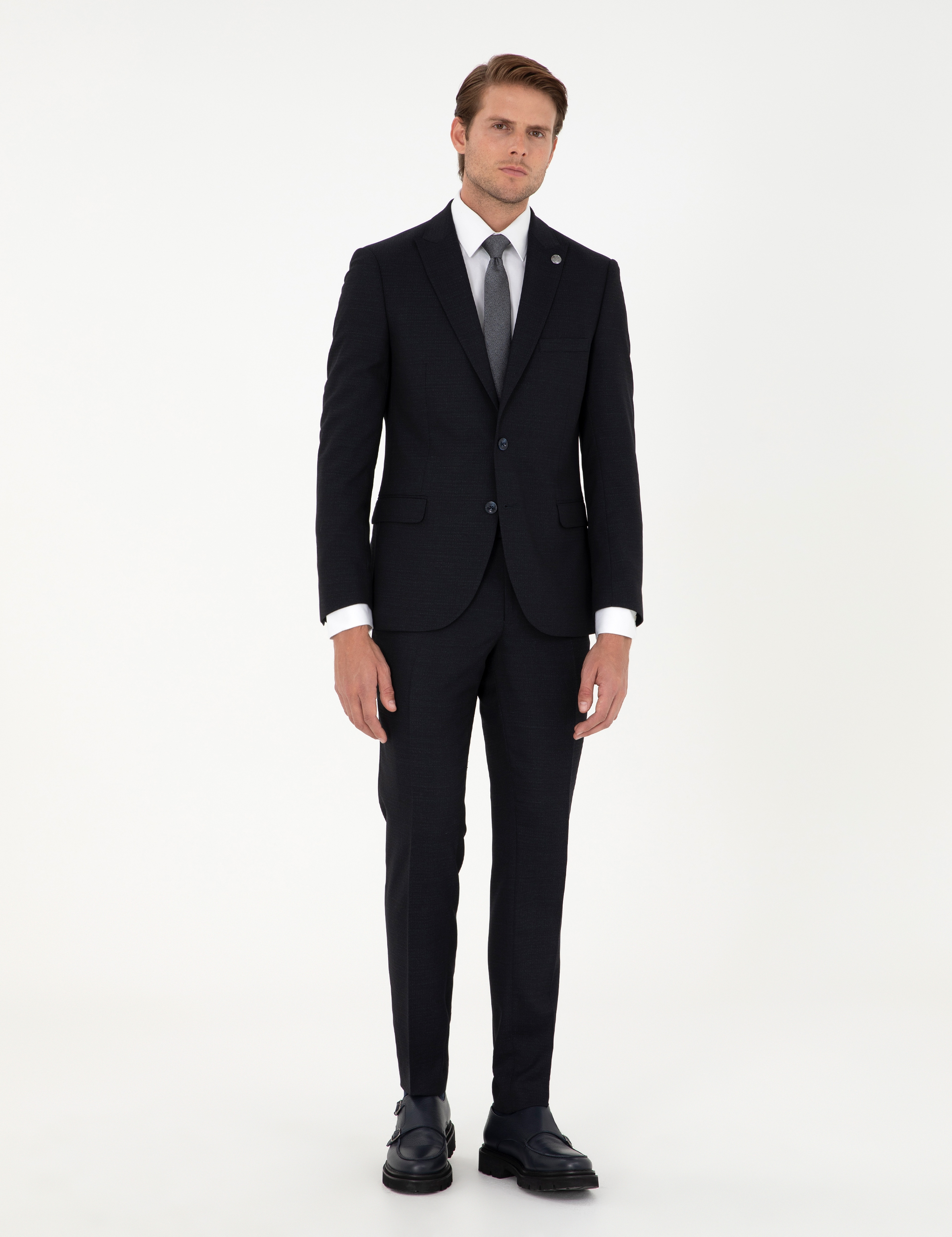 Lacivert Extra Slim Fit Yünlü Takım Elbise - Image 1