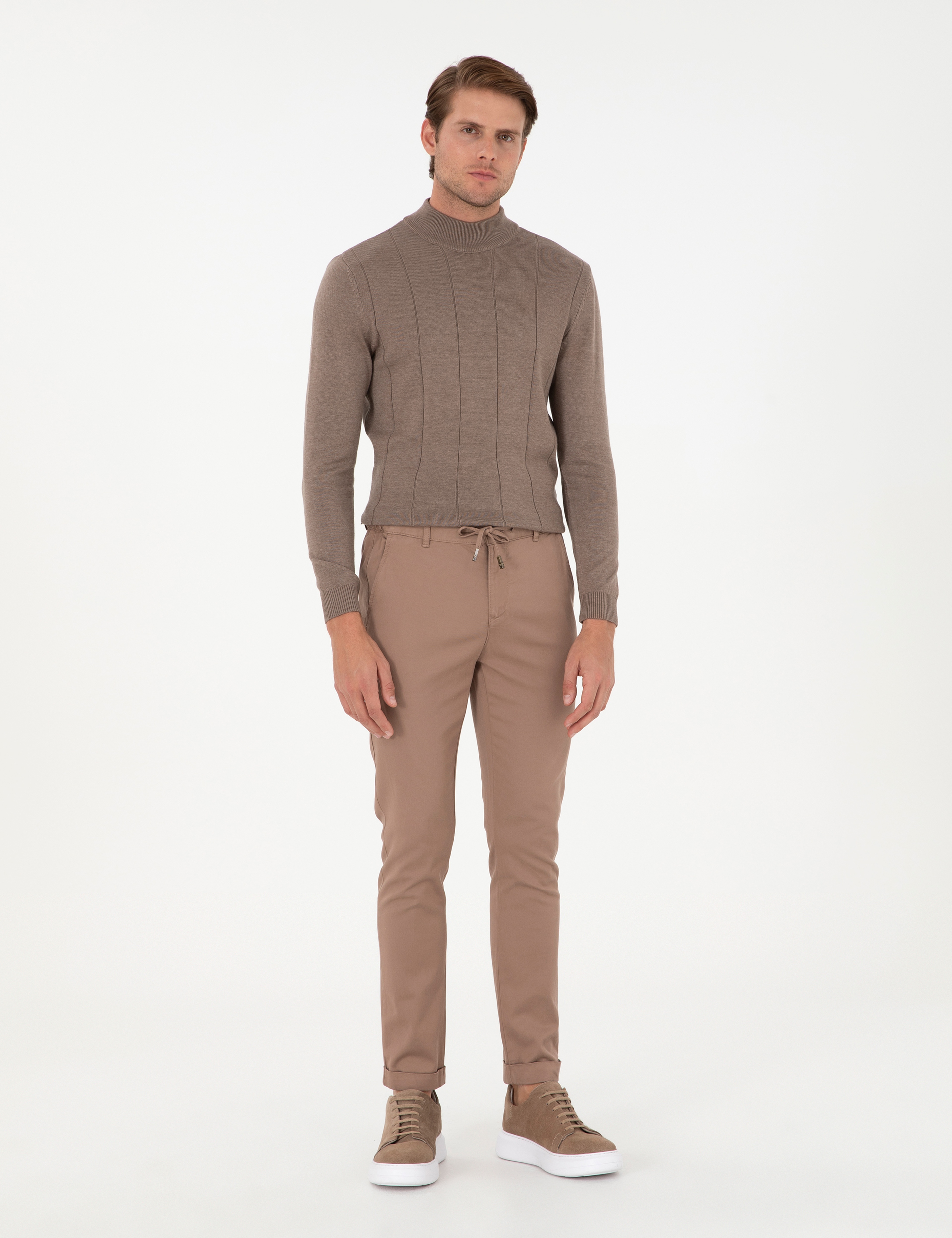 Vizon Slim Fit Beli Lastikli Bağcıklı Kanvas Pantolon